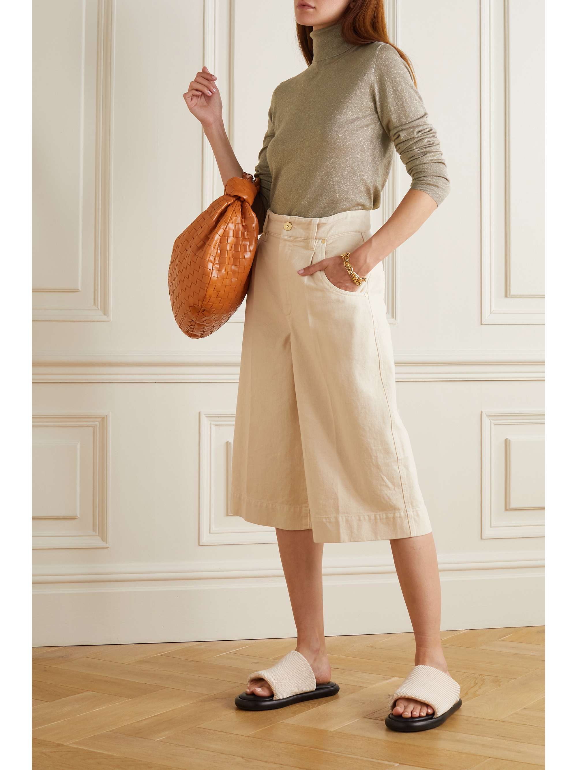 BRUNELLO CUCINELLI كنزة بياقة طويلة من مزيجٍ من الكشمير بلمعة معدنية