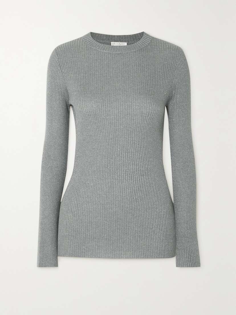 Brunello Cucinelli Ribbed Metallic Cashmere-blend Sweater