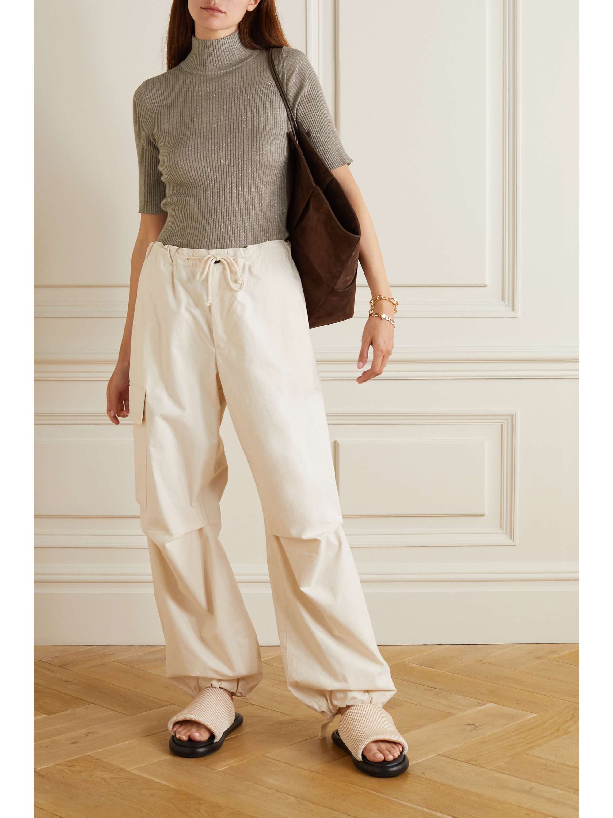 BRUNELLO CUCINELLI بلوزة مضلّعة من مزيج الكشمير بلمعة معدنية