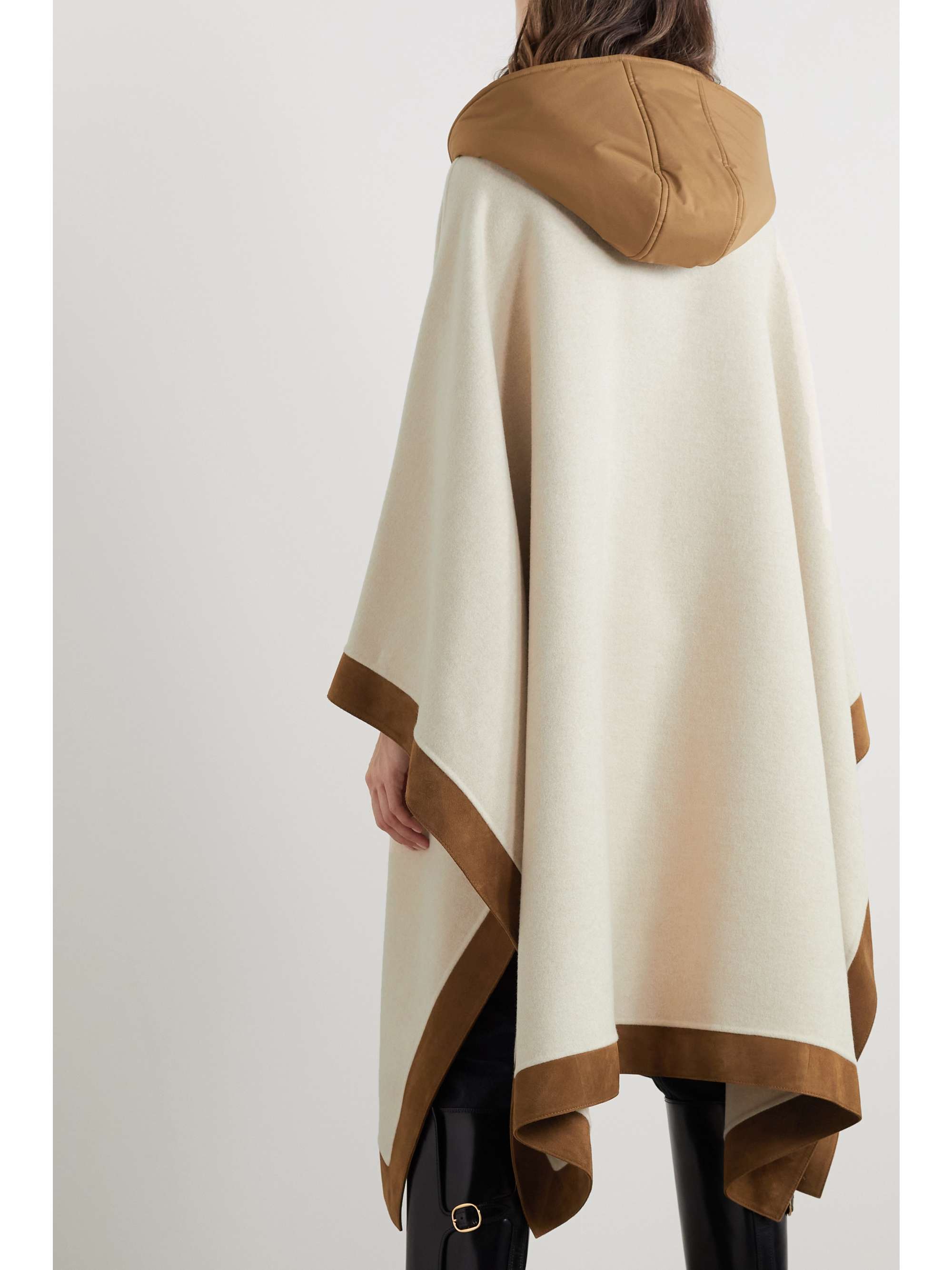 LORO PIANA Chandra hooded suede and shell-trimmed cashmere cape
