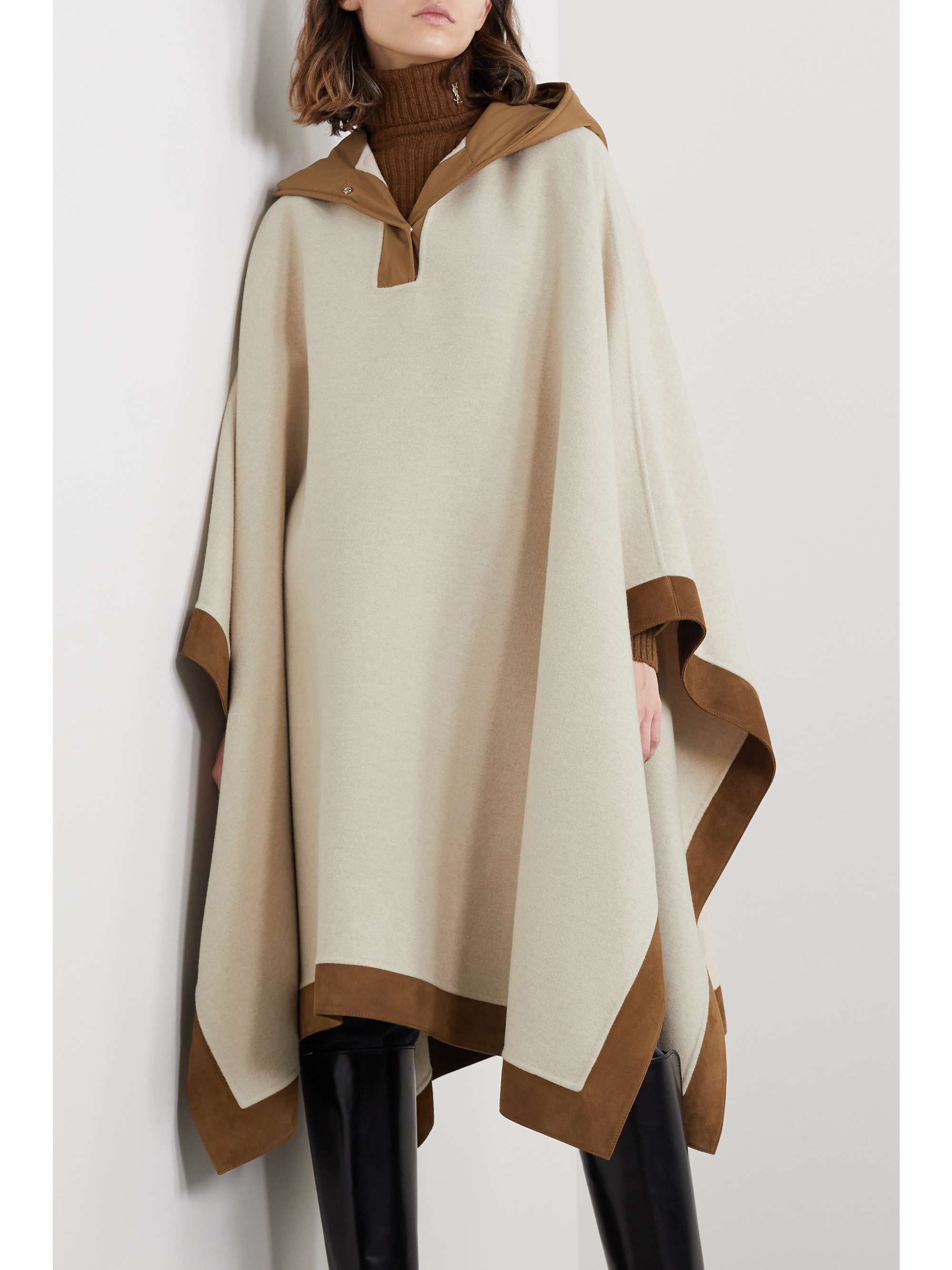 LORO PIANA Chandra hooded suede and shell-trimmed cashmere cape