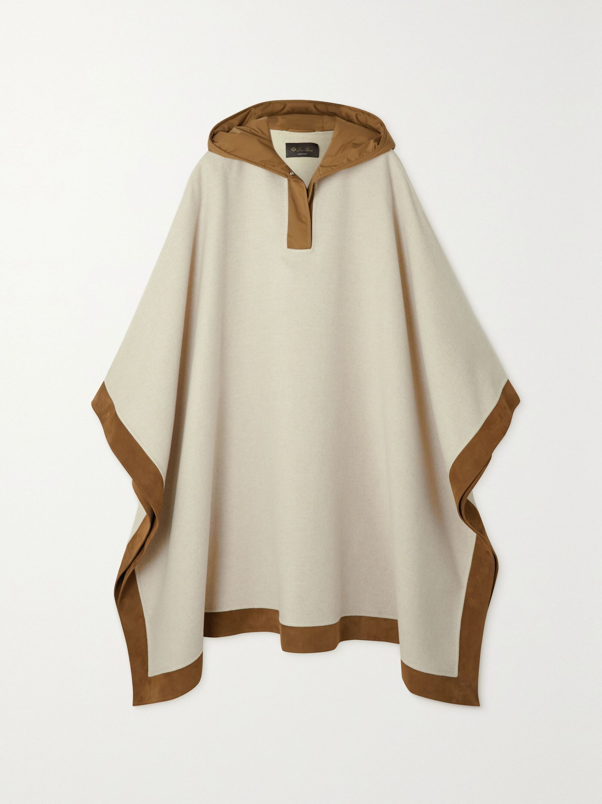 LORO PIANA Chandra hooded suede and shell-trimmed cashmere cape