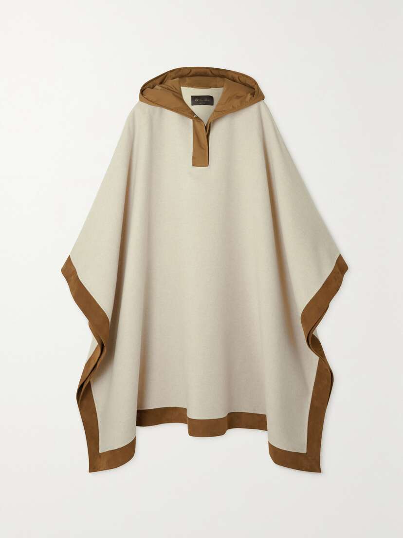 Loro Piana Chandra Hooded Suede And Shell-trimmed Cashmere Cape
