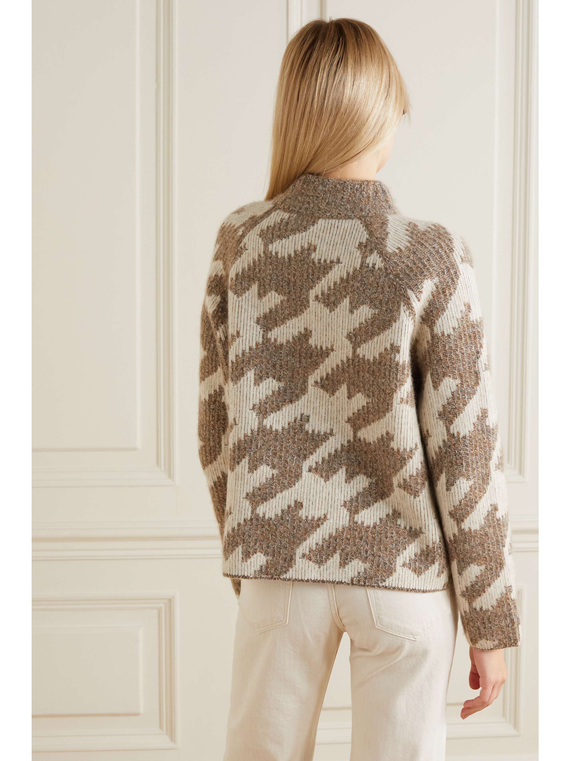 LORO PIANA Ottolini houndstooth jacquard-knit cashmere sweater