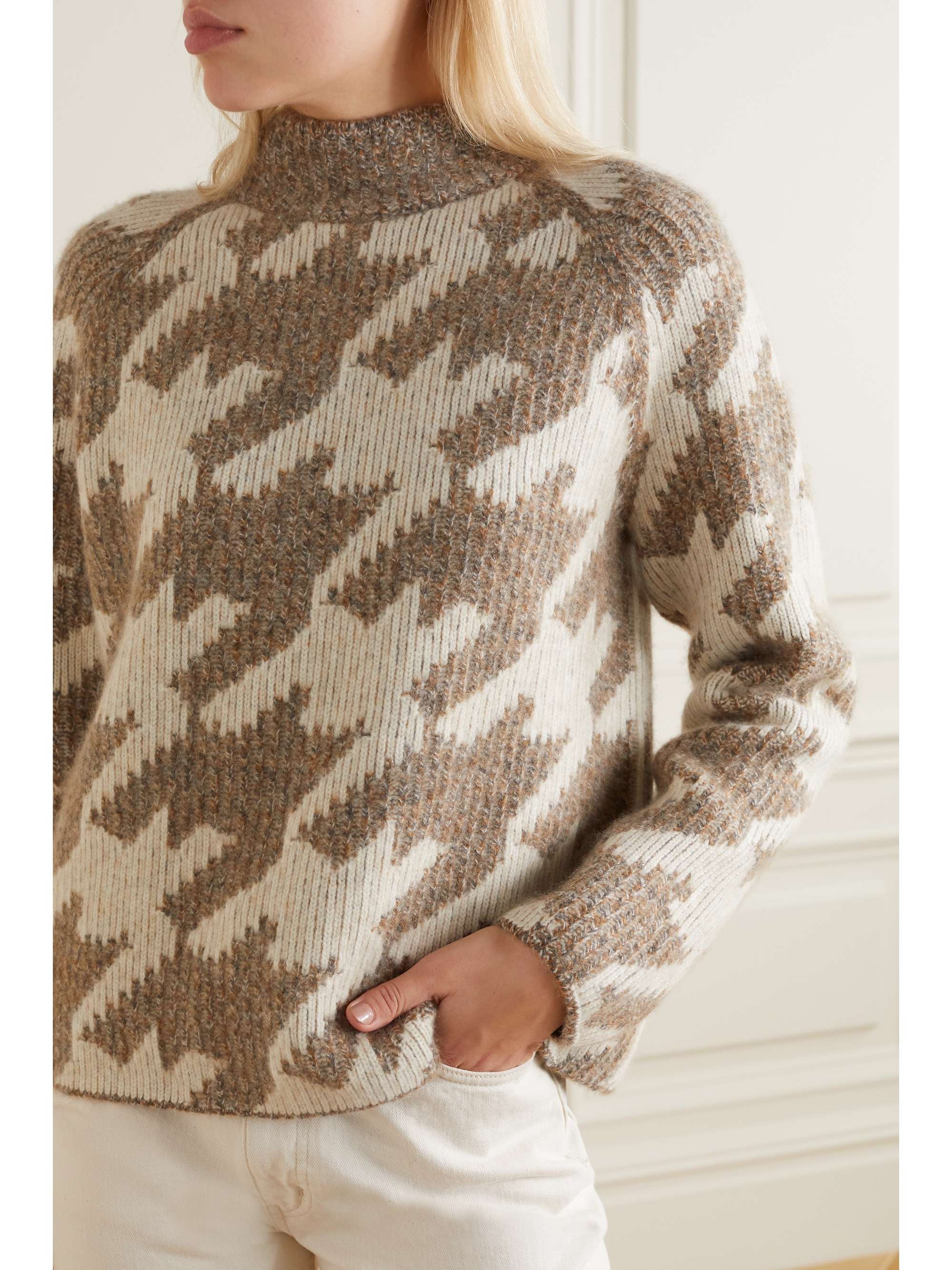 LORO PIANA Ottolini houndstooth jacquard-knit cashmere sweater