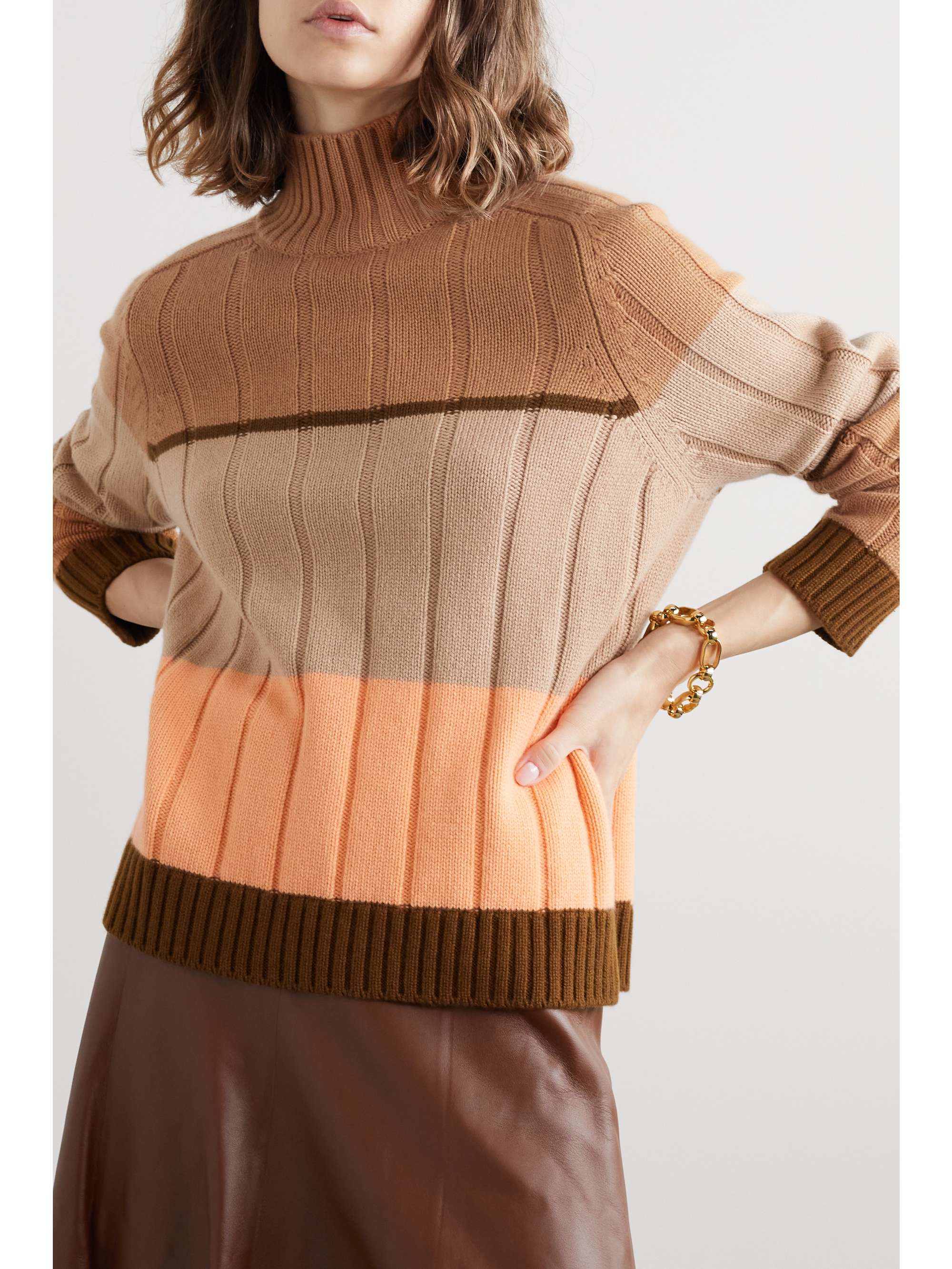 LORO PIANA Daosta color-block ribbed cashmere turtleneck sweater