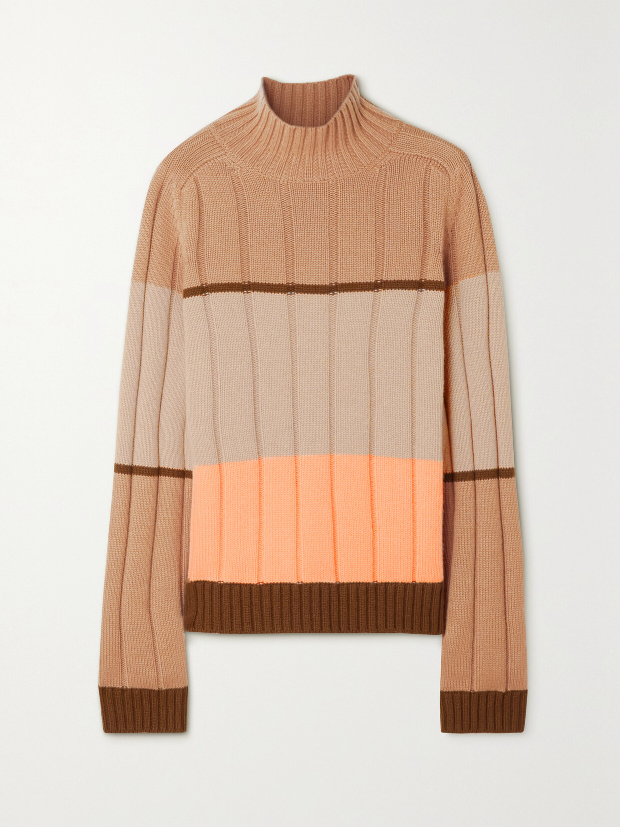 Loro Piana Daosta Colour-block Ribbed Cashmere Turtleneck Jumper In Brown