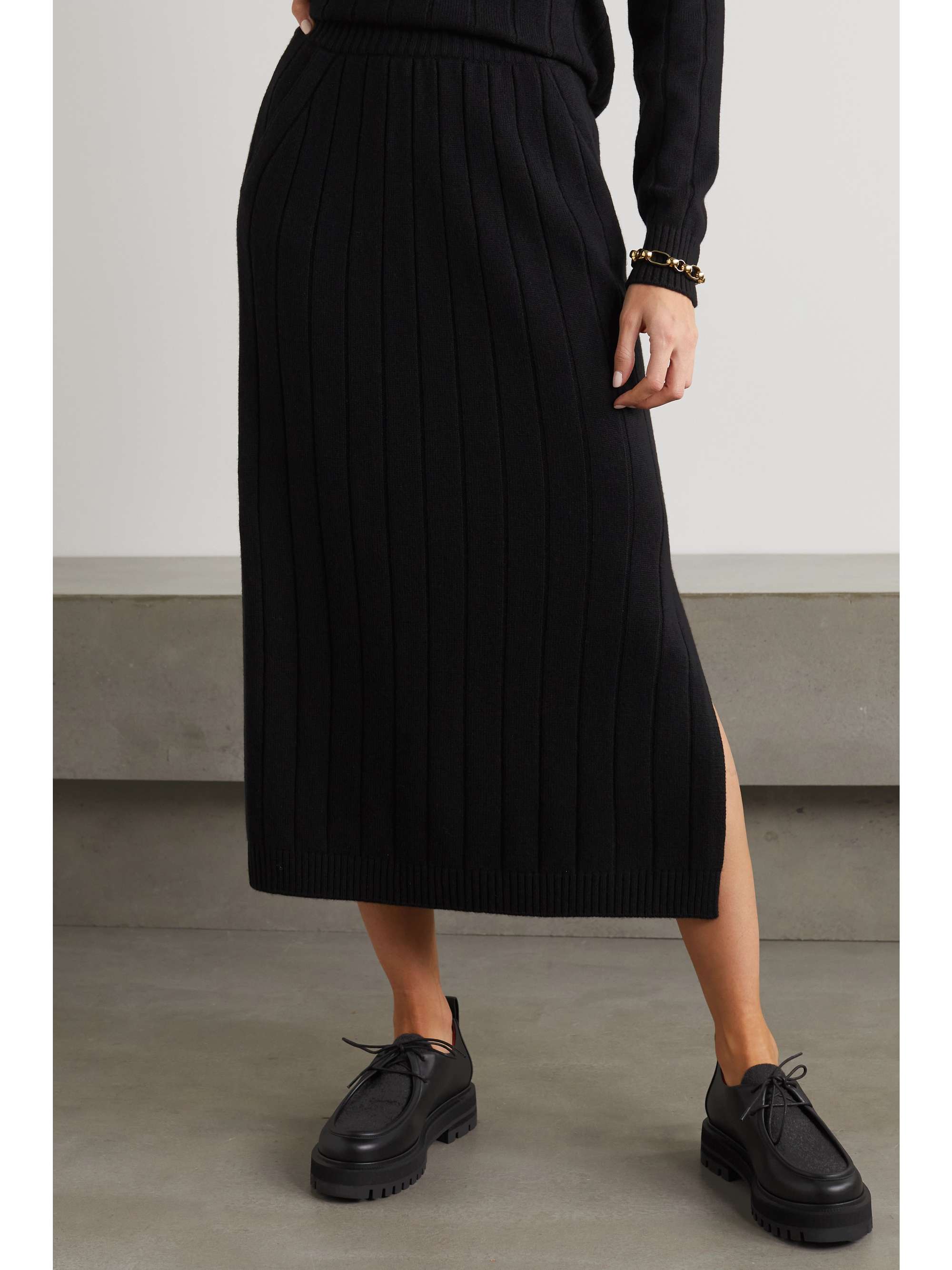 LORO PIANA Duca D'Aosta ribbed cashmere midi skirt | NET-A-PORTER