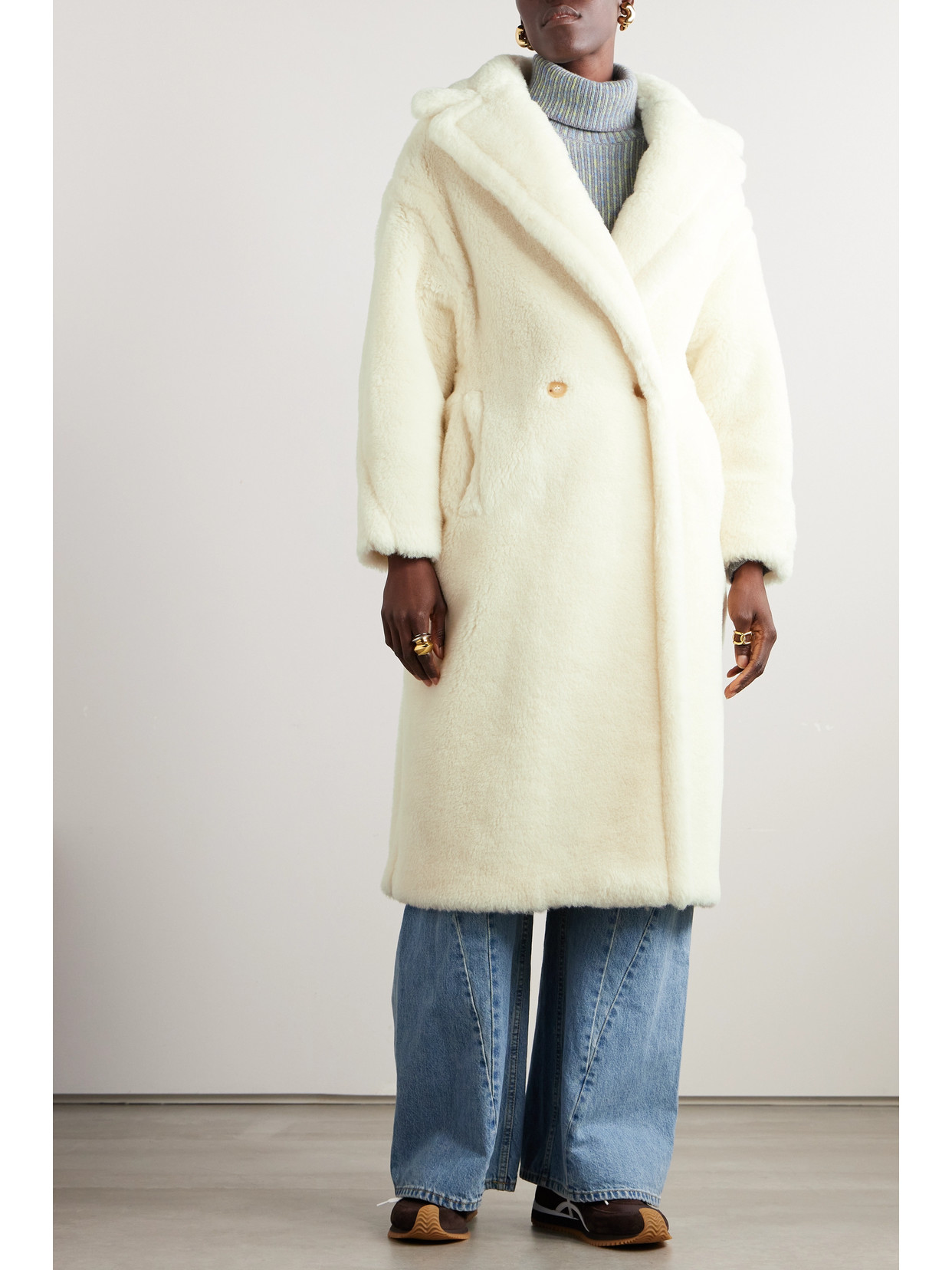 Shop Max Mara Tedgirl Double-breasted Alpaca, Wool And Silk-blend Coat In Ivory