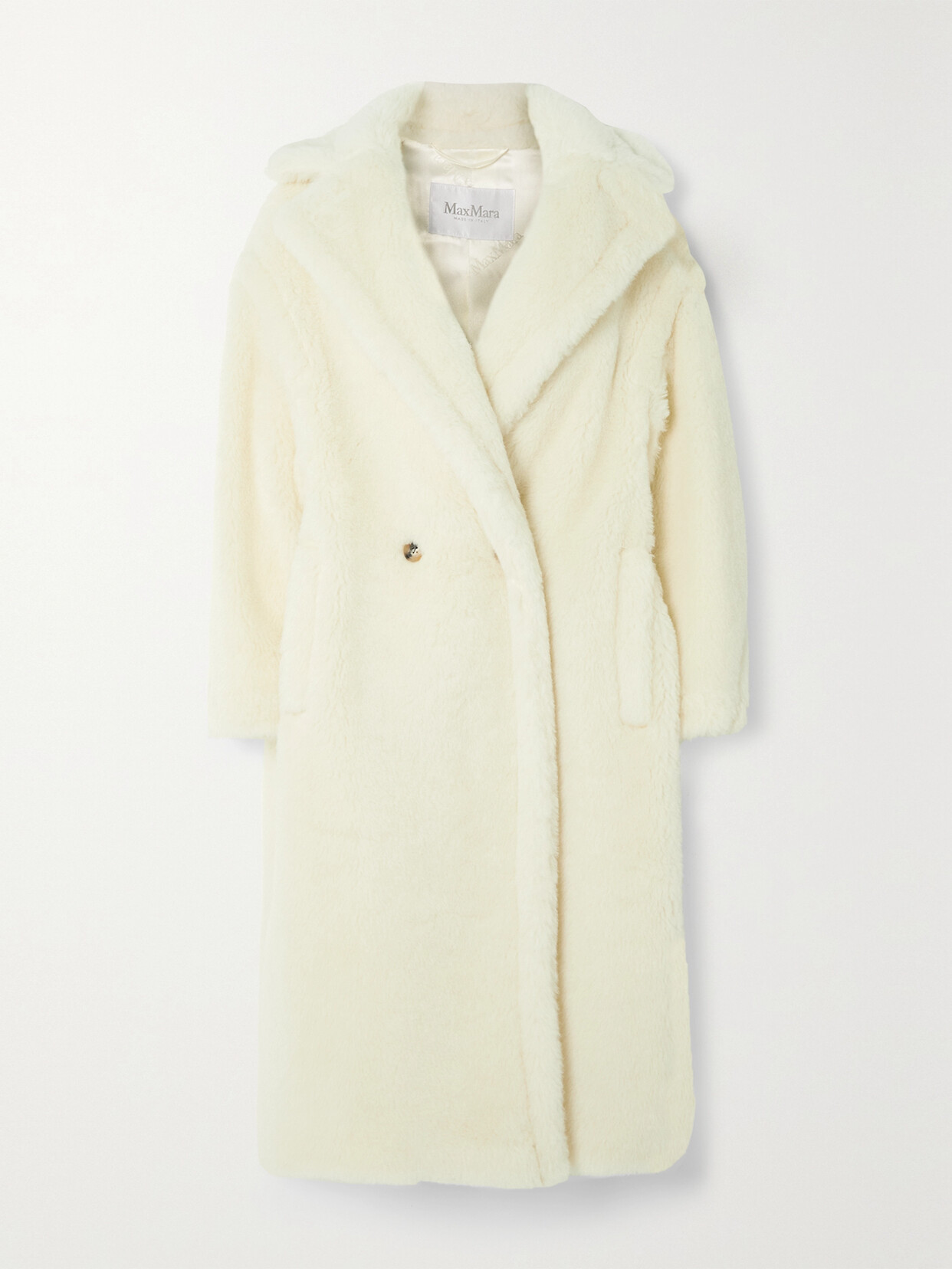 Shop Max Mara Tedgirl Double-breasted Alpaca, Wool And Silk-blend Coat In Ivory