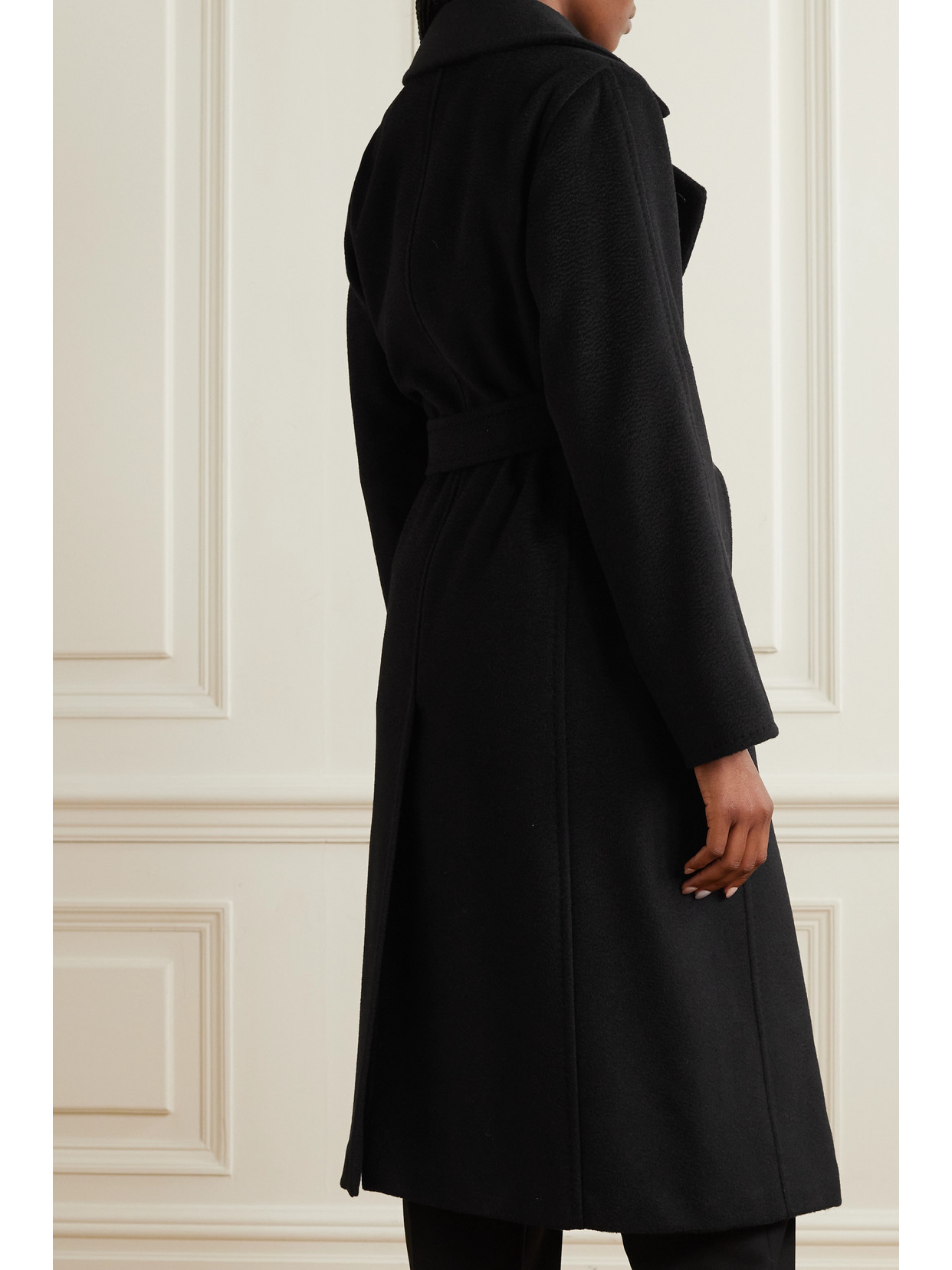 Max Mara Manuela Icon Camel Hair Belted Wrap Coat In Black