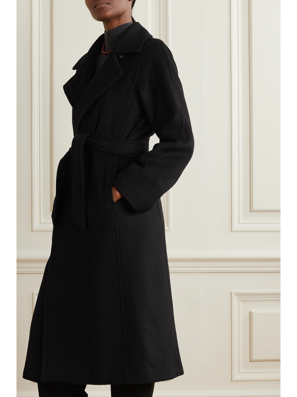 Shop Max Mara Manuela Belted Camel Hair Coat In Black