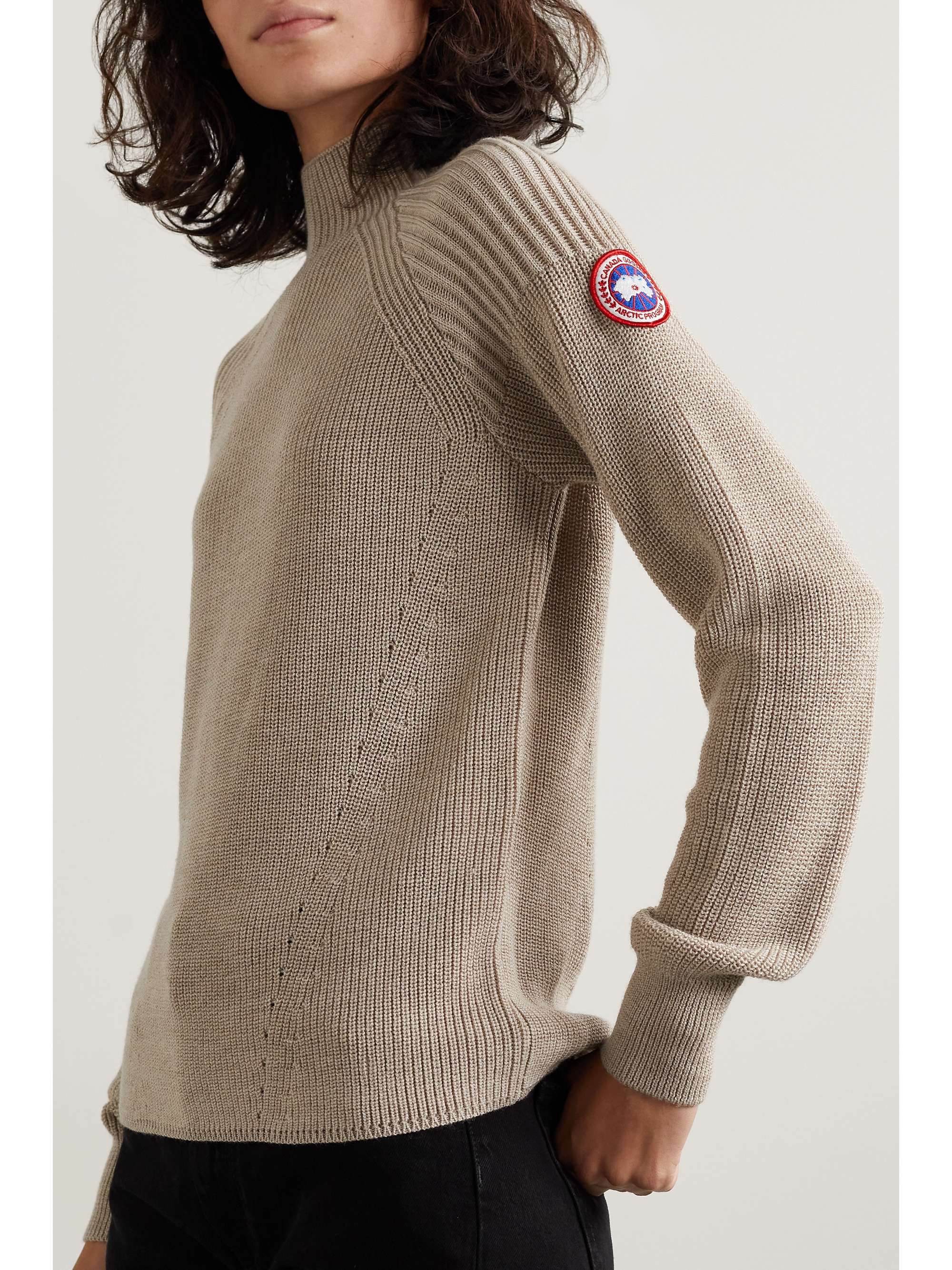 CANADA GOOSE Inverness appliquéd ribbed wool turtleneck sweater