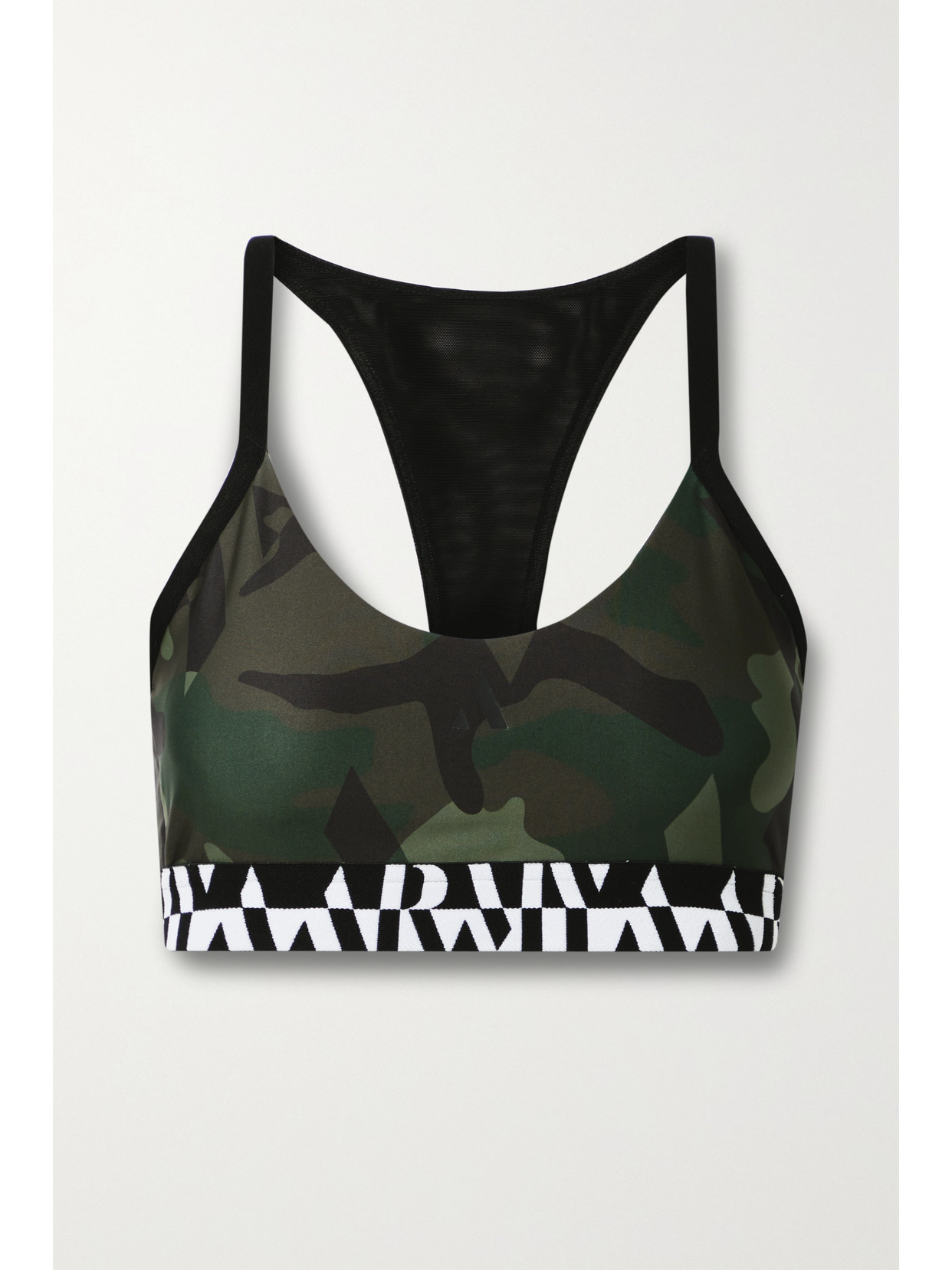 Aarmy Romeo Camouflage-print Stretch Sports Bra In Green