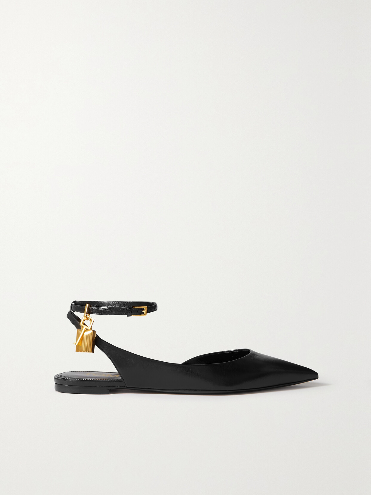 Tom Ford Padlock Snake-effect Leather Slingback Flats In Black