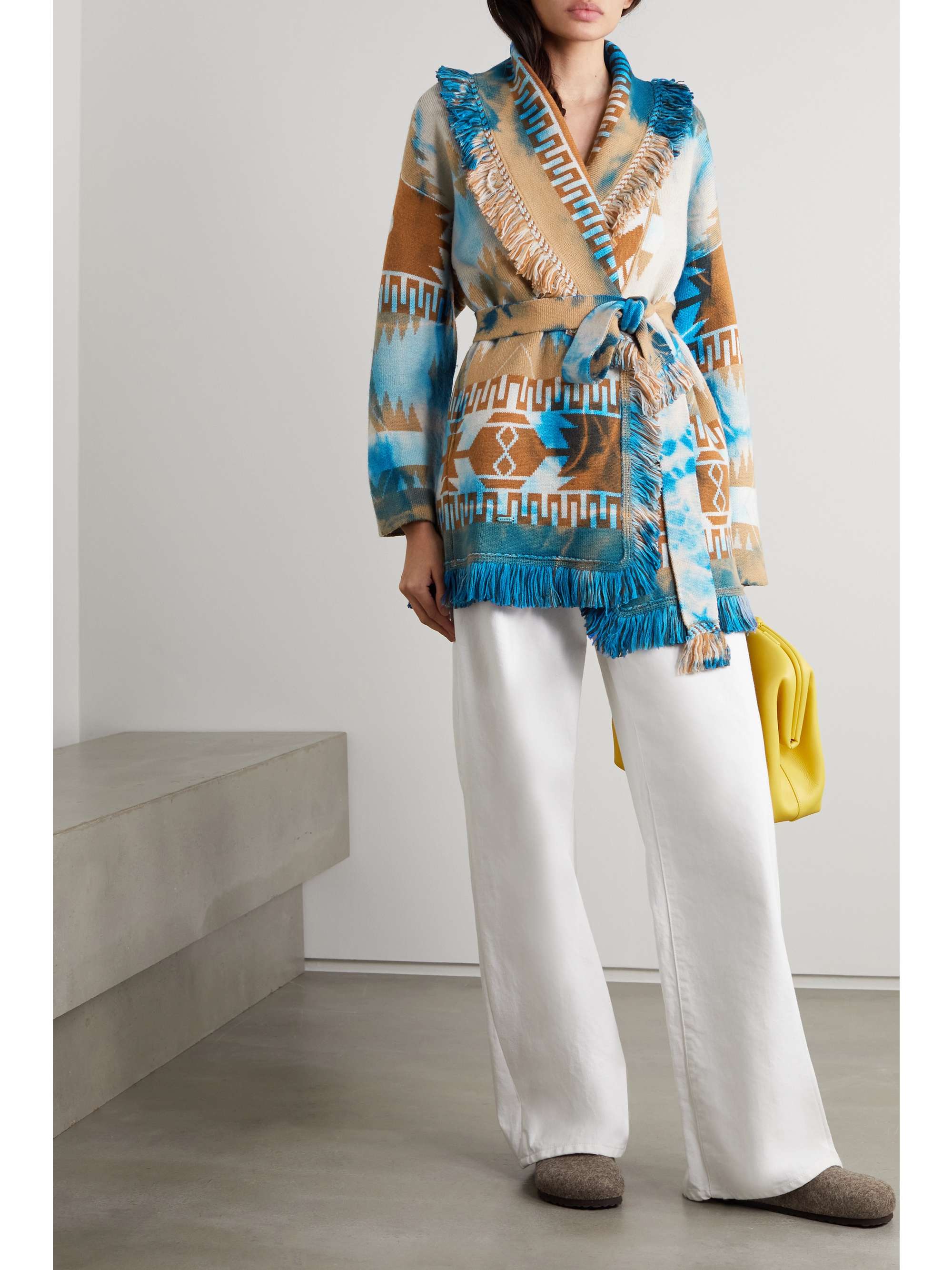 ALANUI Puerto Natales belted fringed tie-dyed jacquard-knit wool cardigan