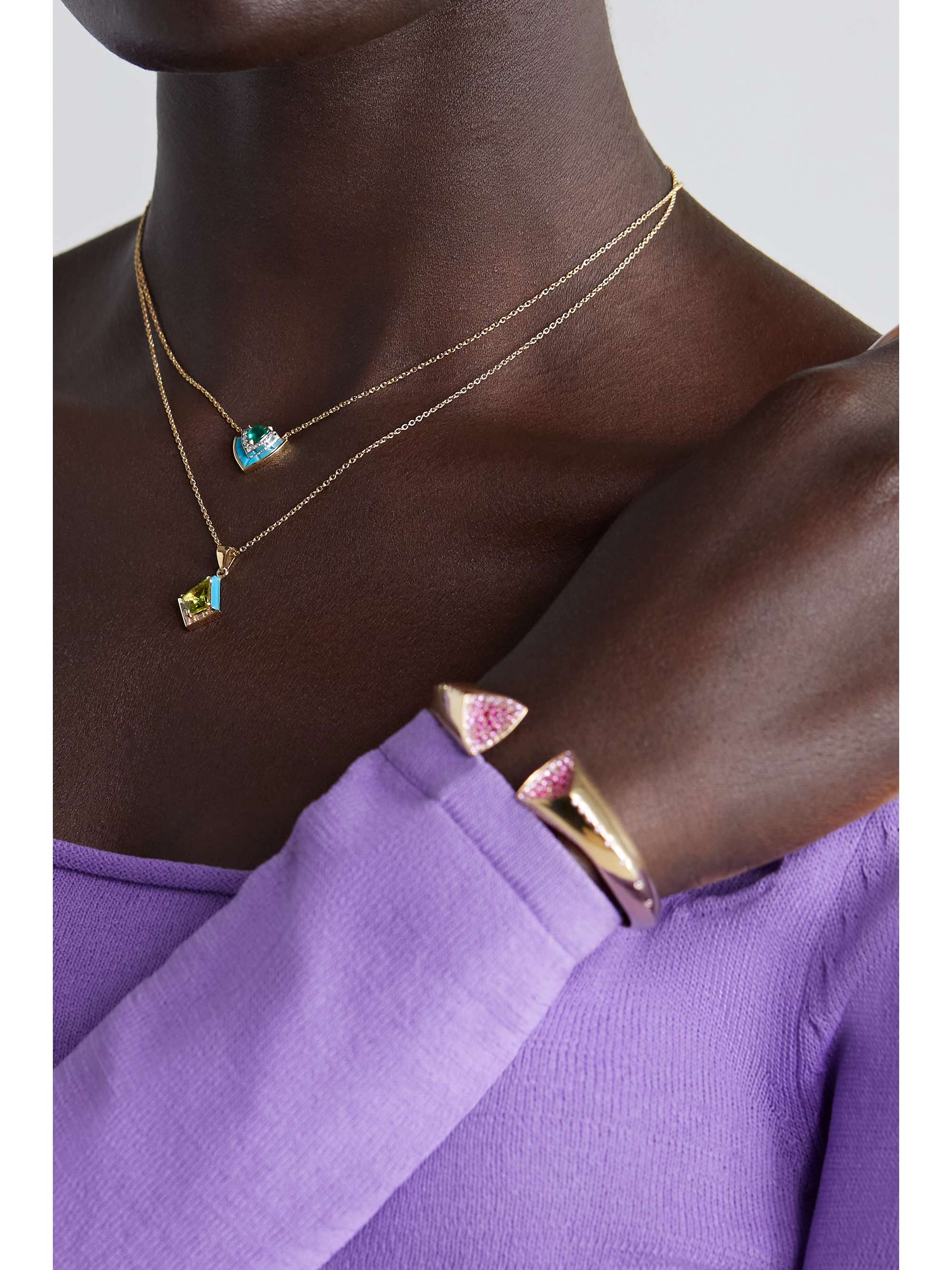 EMILY P. WHEELER + NET SUSTAIN Twinkle 18-karat recycled rose gold, enamel, amethyst and quartz necklace