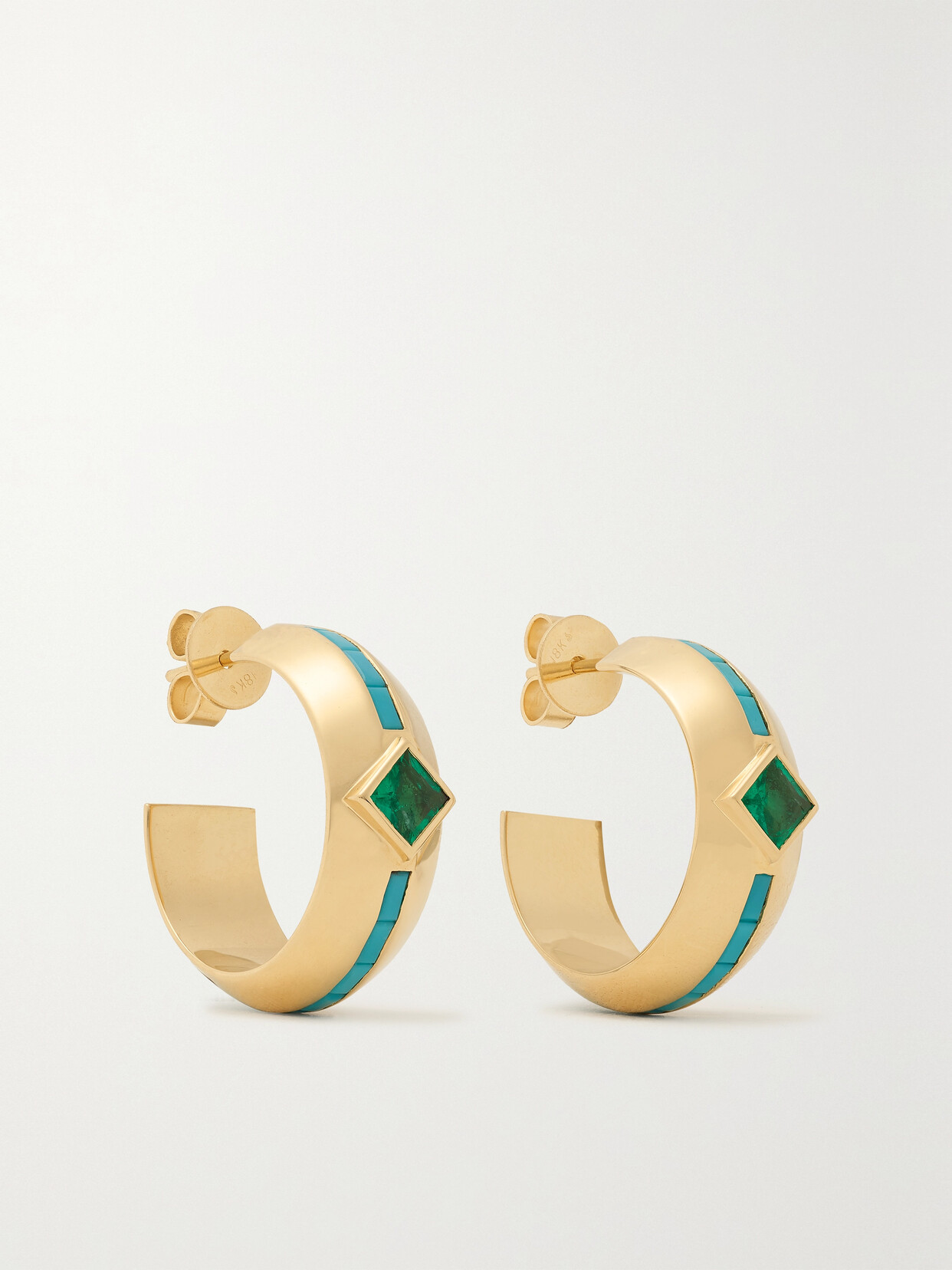 Emily P. Wheeler - + Net Sustain Emma 18-karat Recycled Gold, Turquoise And Emerald Hoop Earrings - Green