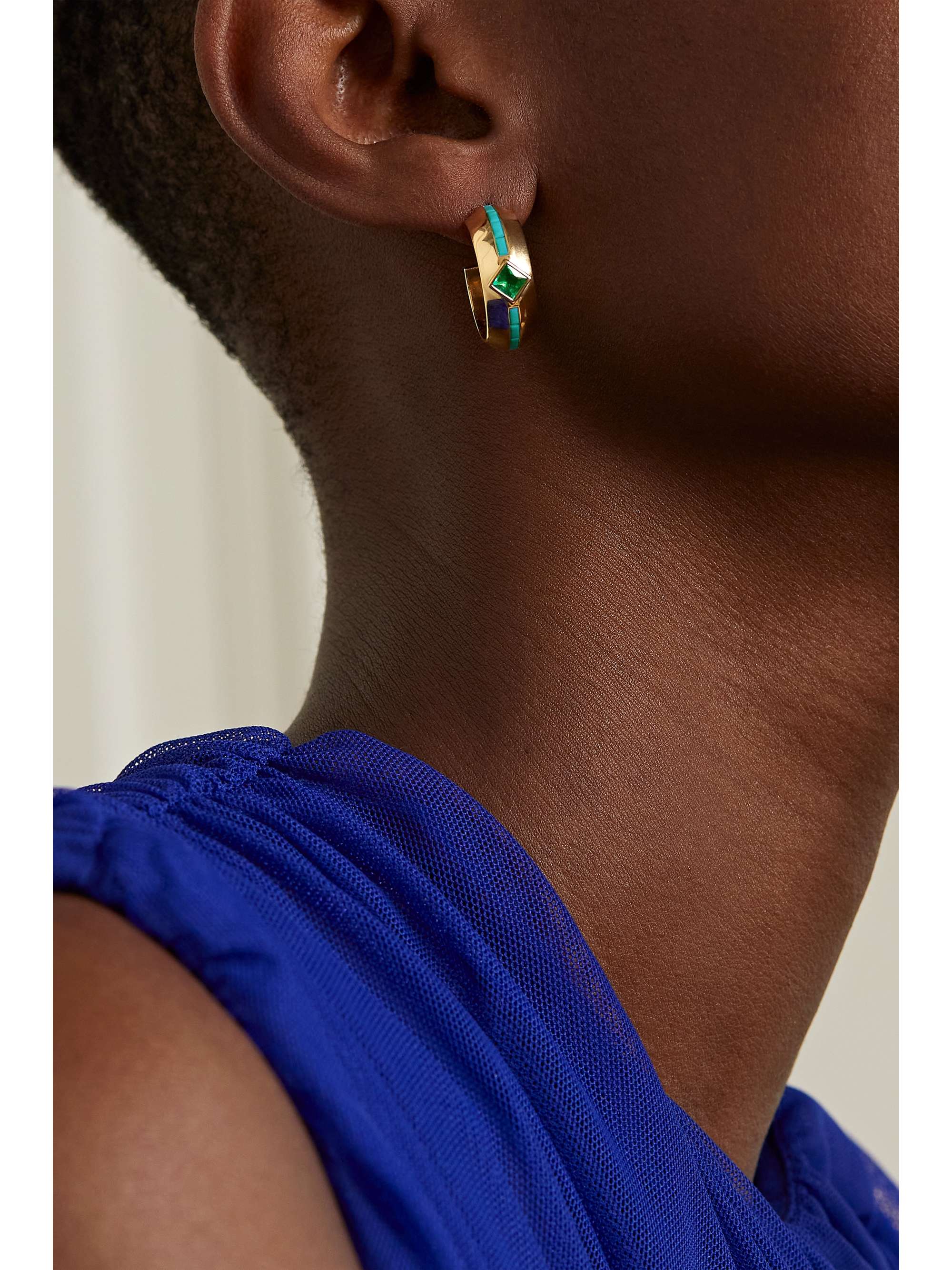 EMILY P. WHEELER + NET SUSTAIN Emma 18-karat recycled gold, turquoise and emerald hoop earrings