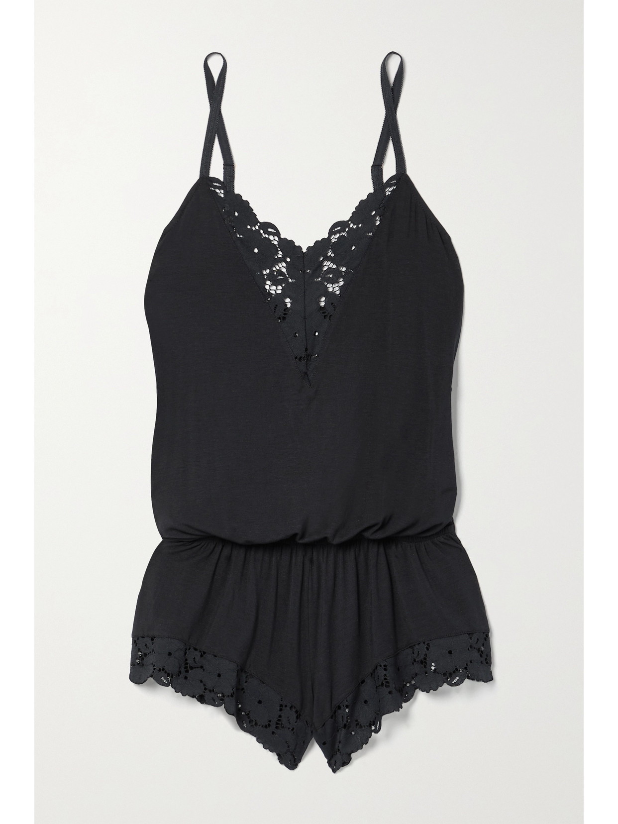 Eberjey Naya Lace-trimmed Stretch-modal Playsuit In Black