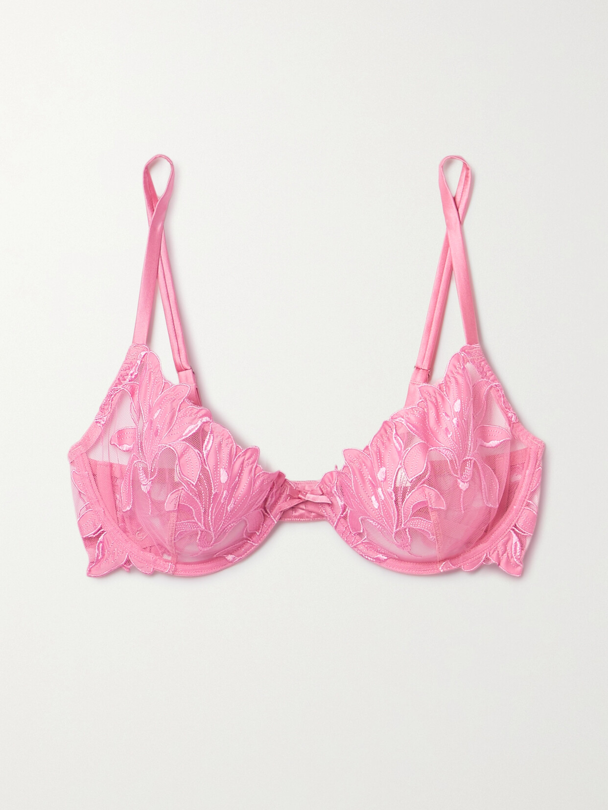 Fleur Du Mal Lily Satin-trimmed Embroidered Stretch-tulle Underwired Bra In Pink Lemonade