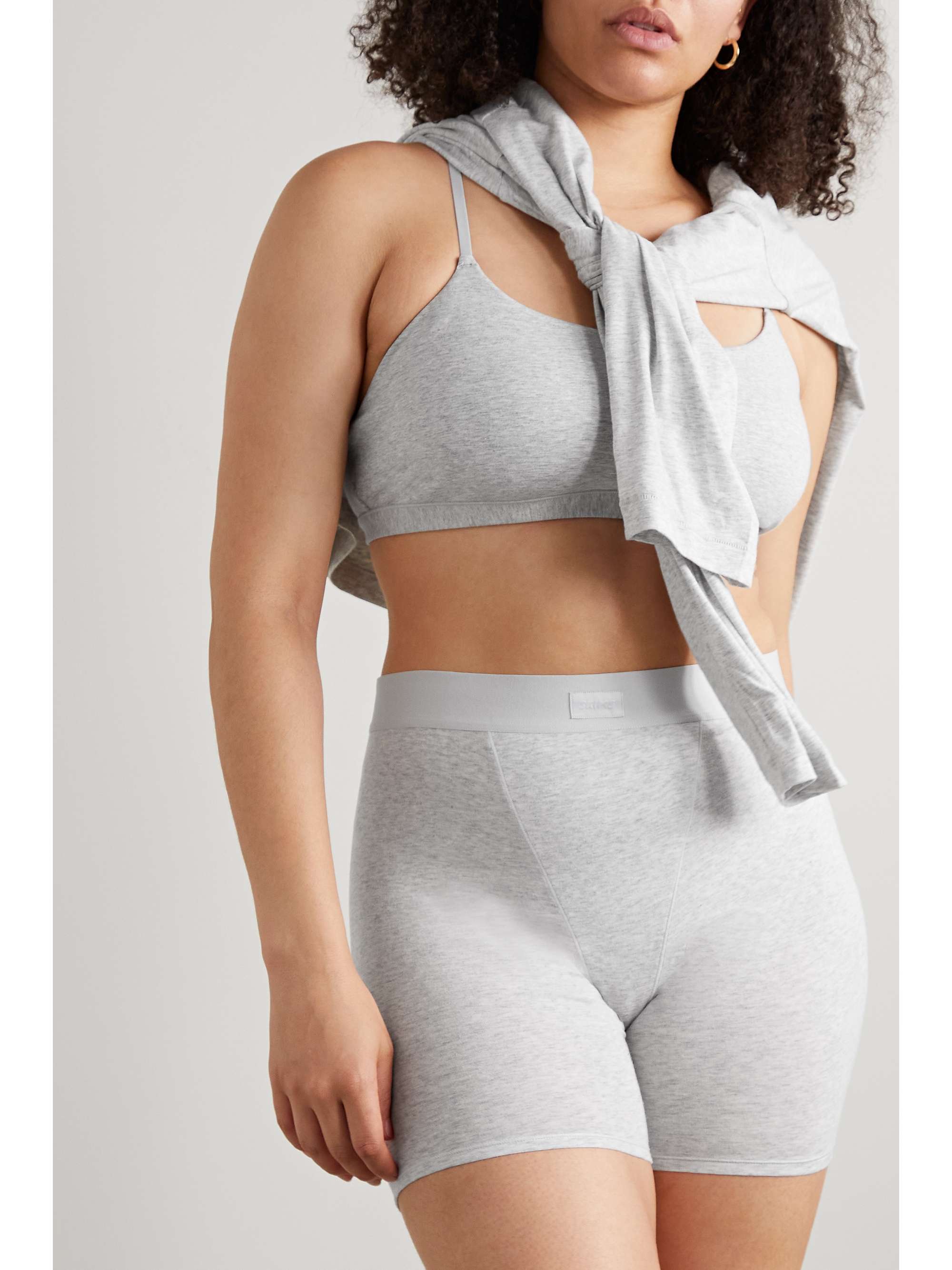 SKIMS Boxer en jersey de modal et de coton mélangés stretch Boyfriend, Onyx