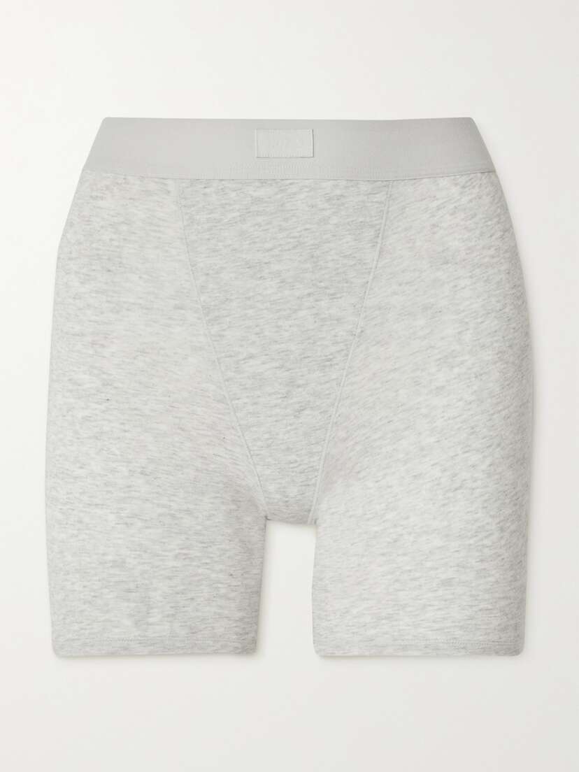 Skims Boyfriend tretch-modal And Cotton-blend Jersey Boxer horts - Light Heather Grey