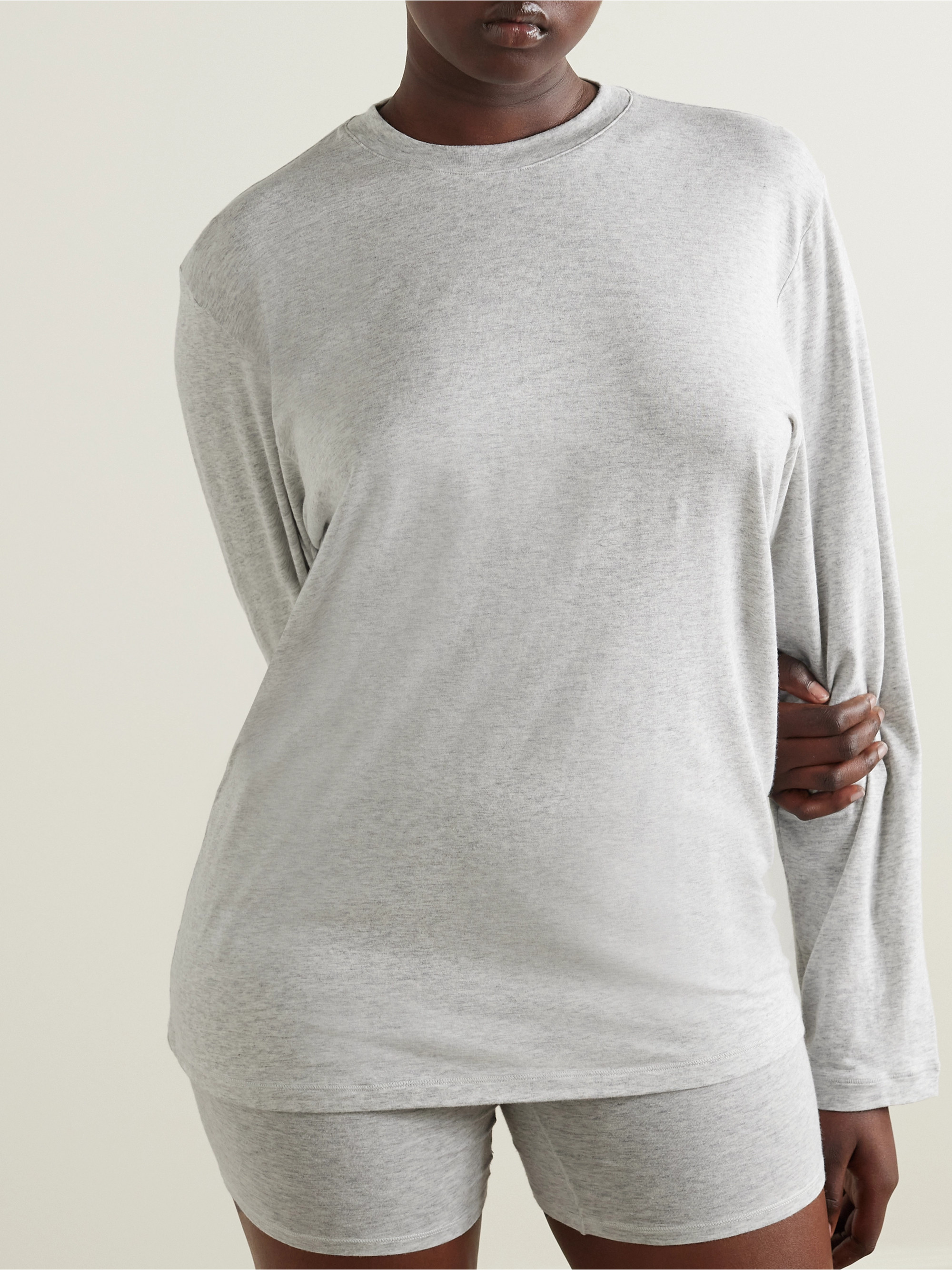 Skims Boyfriend stretch-modal and cotton-blend jersey T-shirt - Light Heather Grey thumbnail