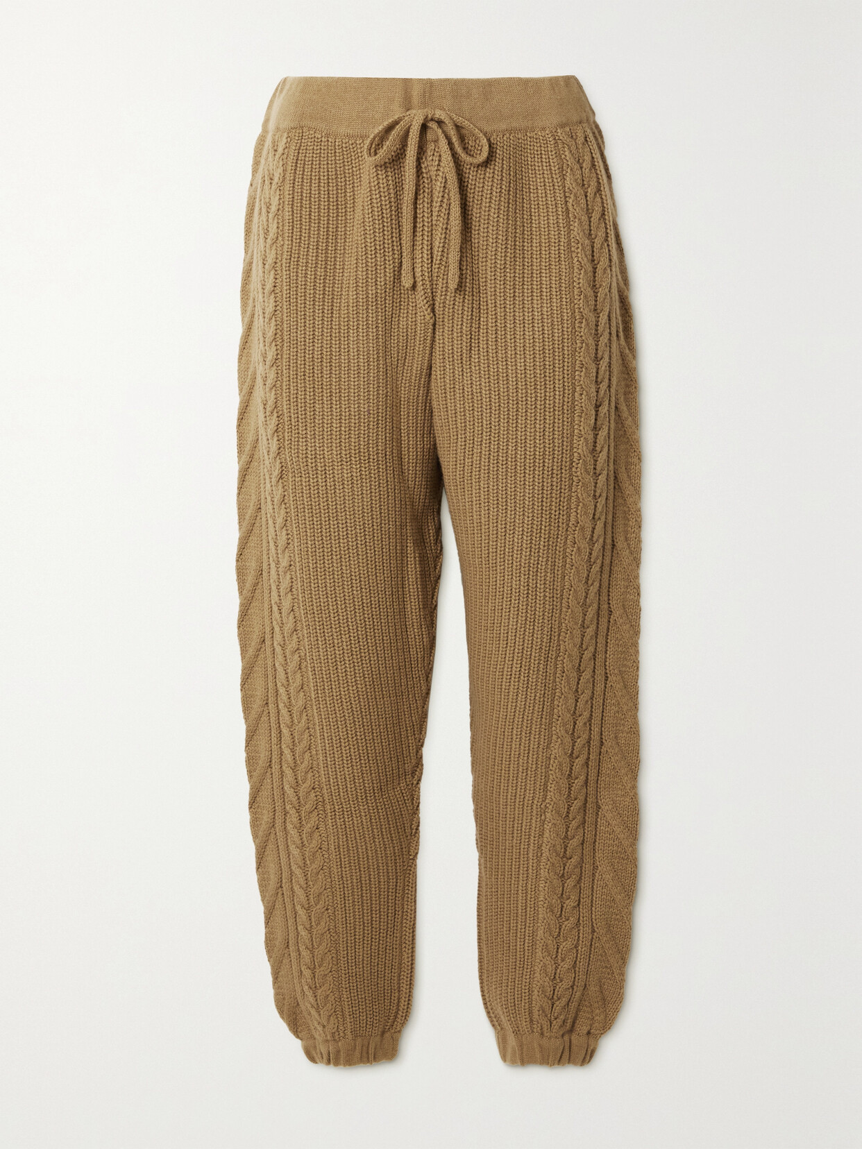 Shop Madeleine Thompson Saas Grund Cable-knit Wool And Cashmere-blend Track Pants In Brown