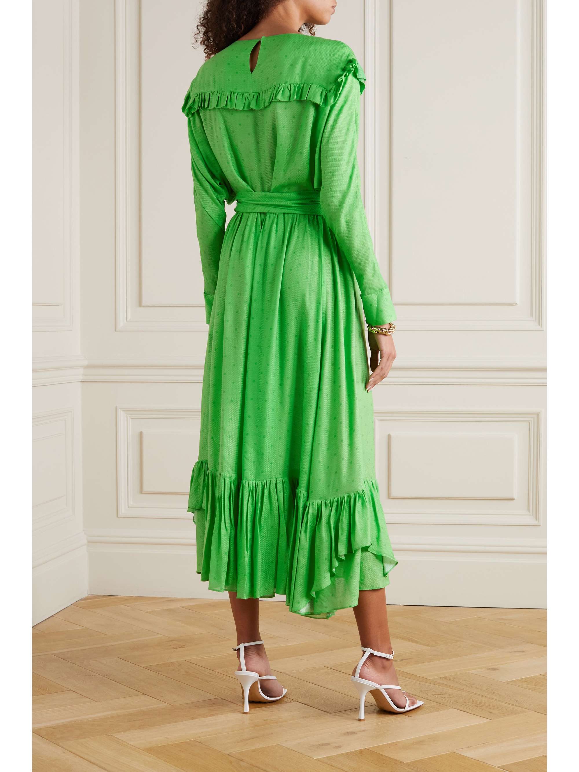 PREEN BY THORNTON BREGAZZI Iris belted ruffled satin-jacquard midi dress