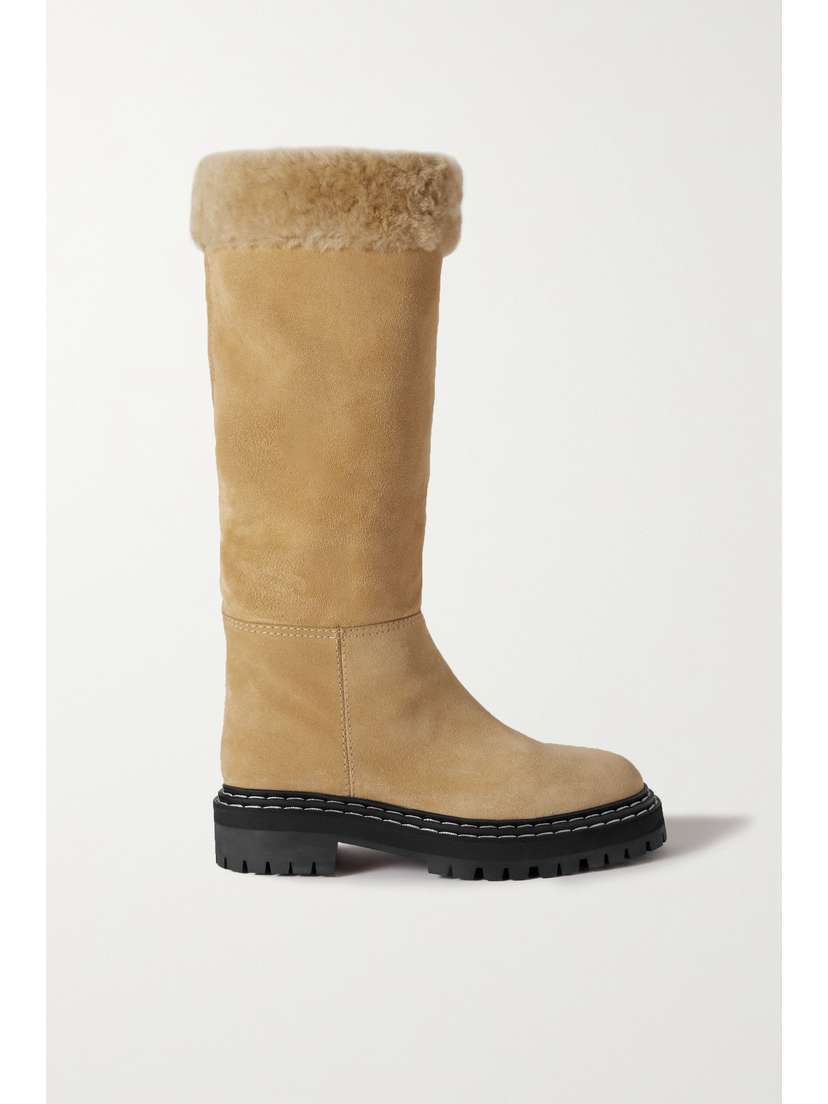 Proenza Schouler Shearling-trimmed Suede Knee Boots