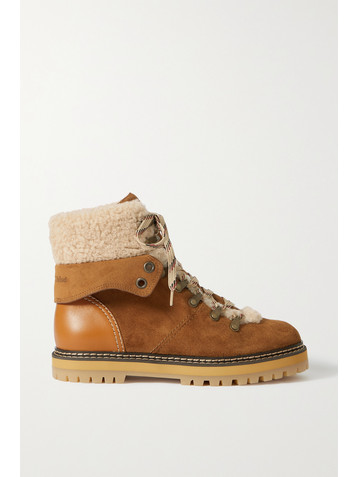 See By Chloé Eilieen shearling-lined suede and leather ankle boots