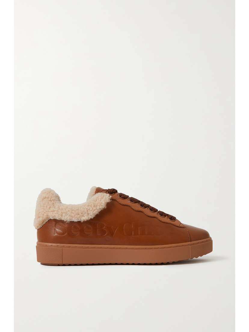 See By Chloé Essie Shearling-trimmed Logo-debossed Leather Sneakers