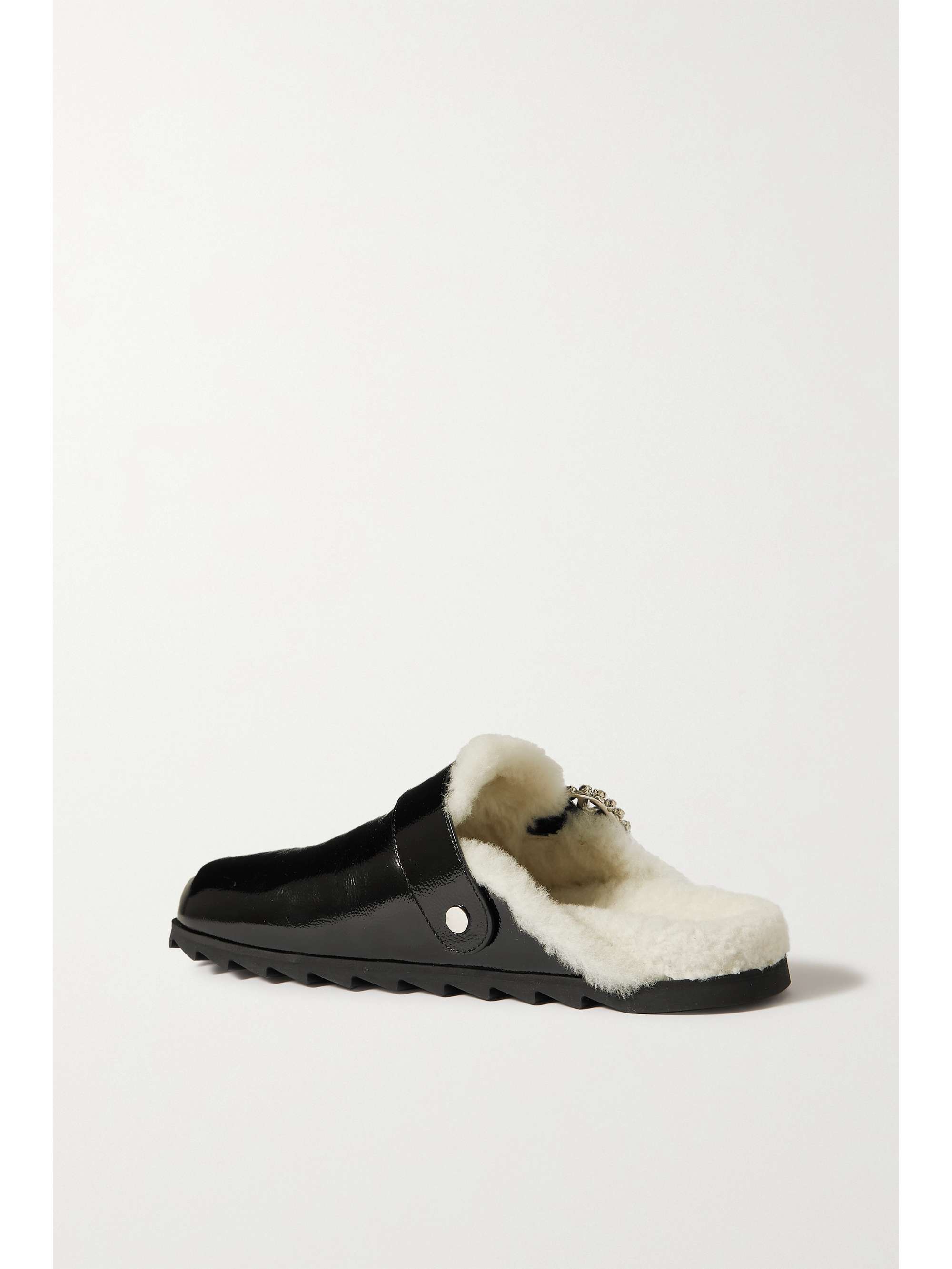 ROGER VIVIER Viv crystal-embellished shearling-lined patent-leather clogs