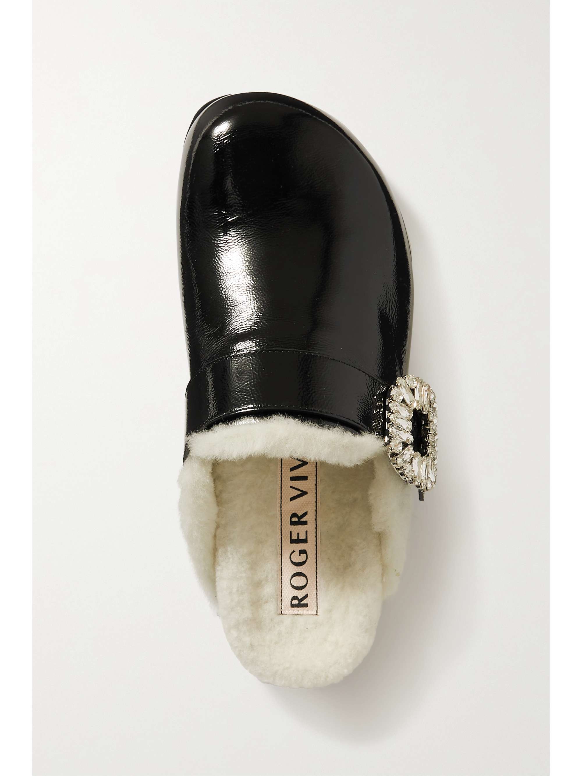 ROGER VIVIER Viv crystal-embellished shearling-lined patent-leather clogs