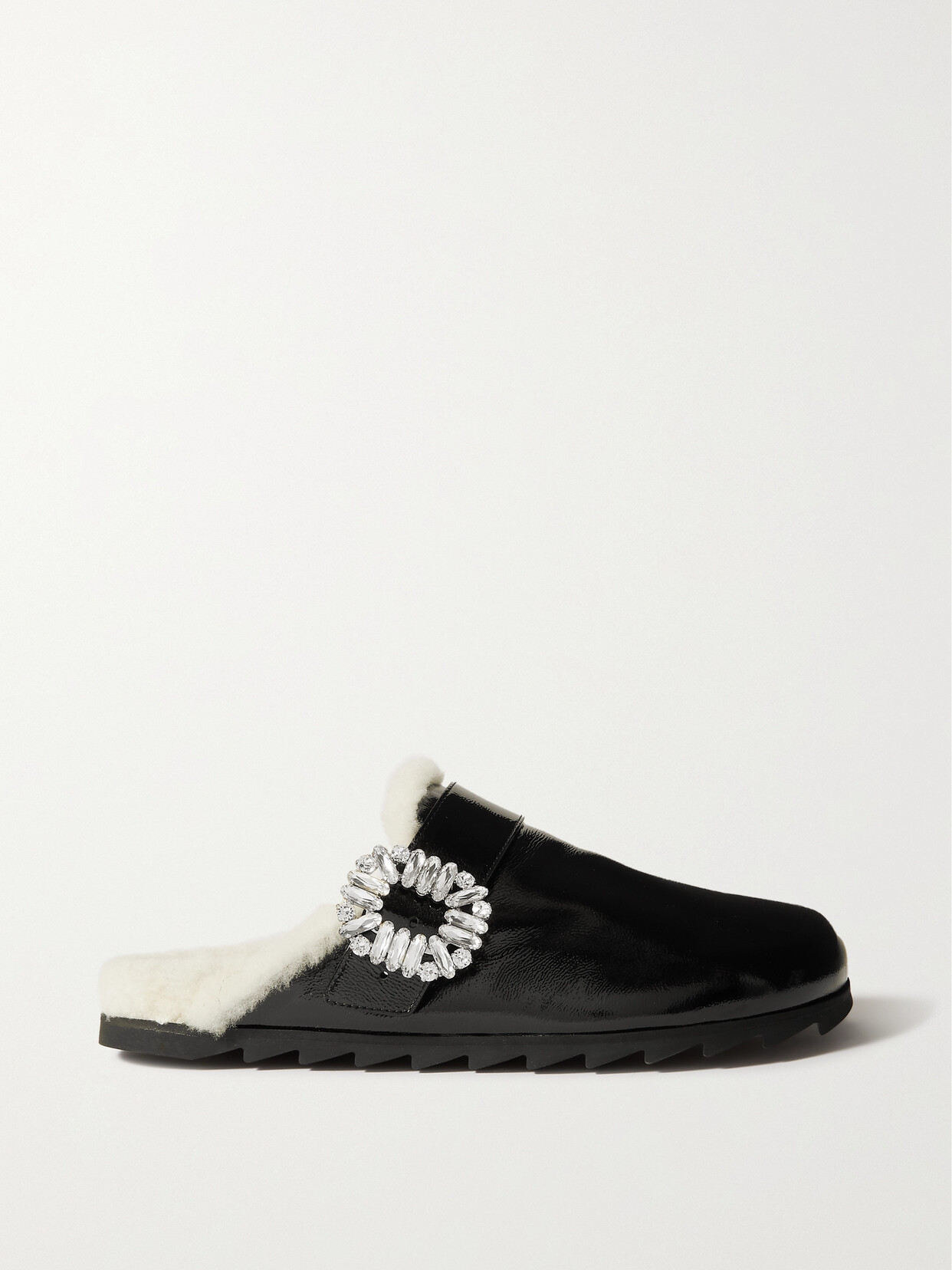 Viv Crystal-embellished Shearling-lined Patent-leather Clogs