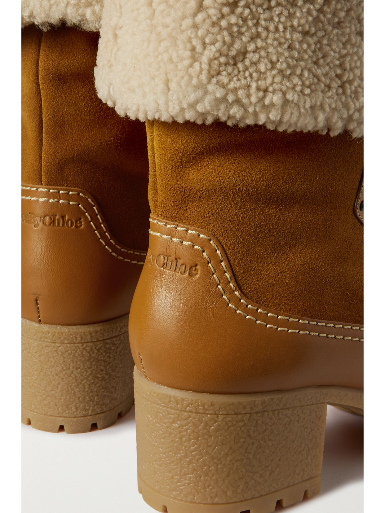 See By Chloé Verena Shearling-trimmed Suede And Leather Ankle Boots In Brown