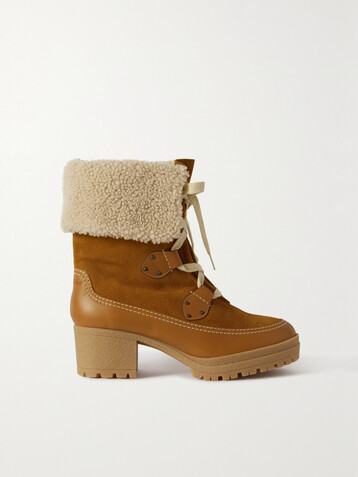 See By Chloé Verena shearling-trimmed suede and leather ankle boots