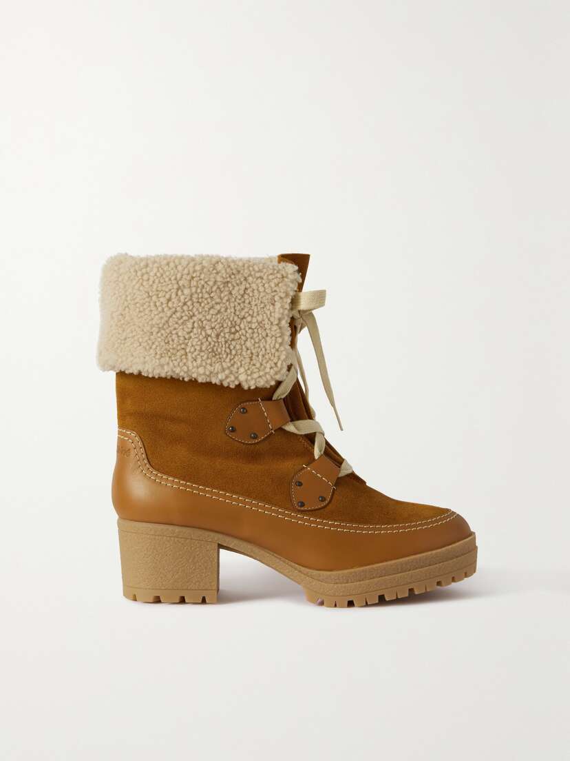 See By Chloé Verena Shearling-trimmed Suede And Leather Ankle Boots