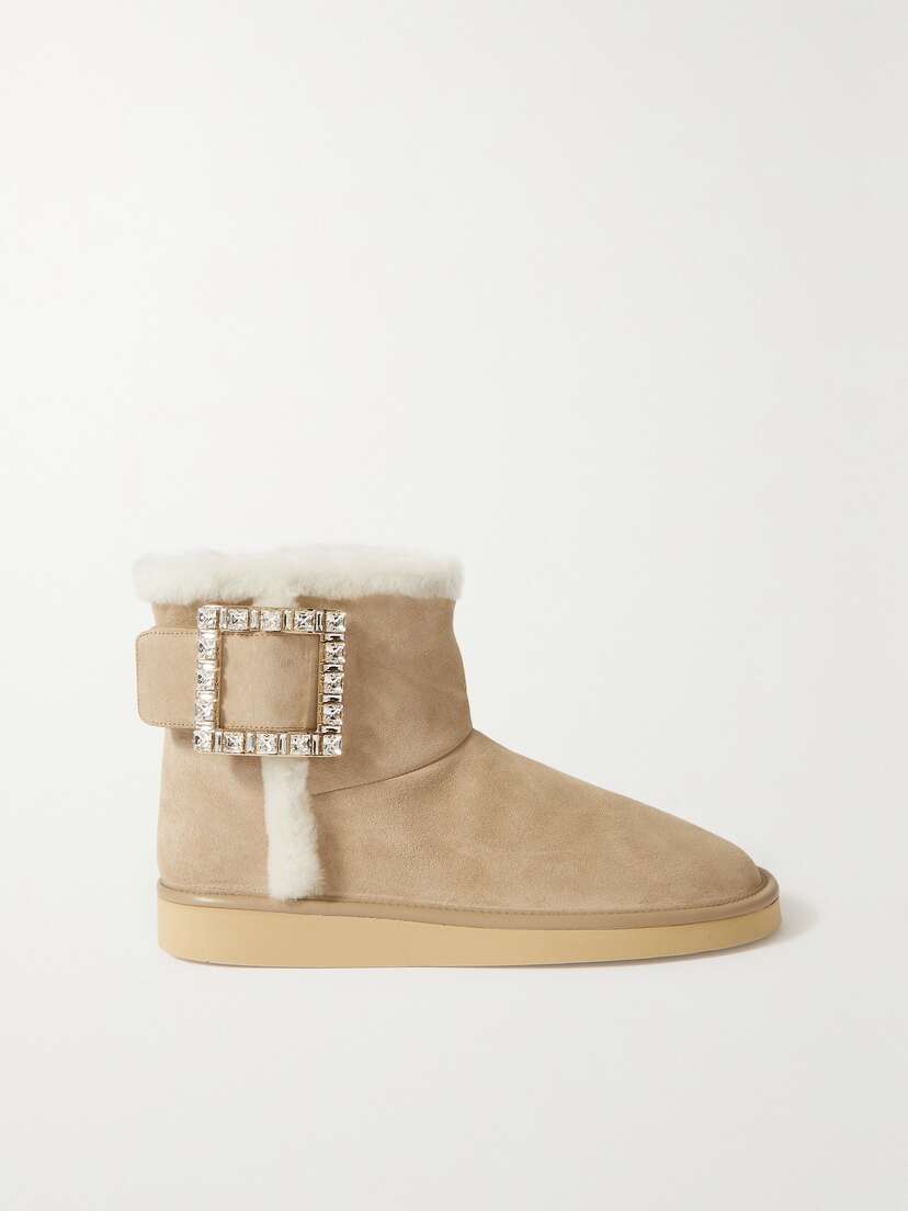 Roger Vivier Winter Viv Crystal-embellished Shearling-lined Suede Ankle Boots