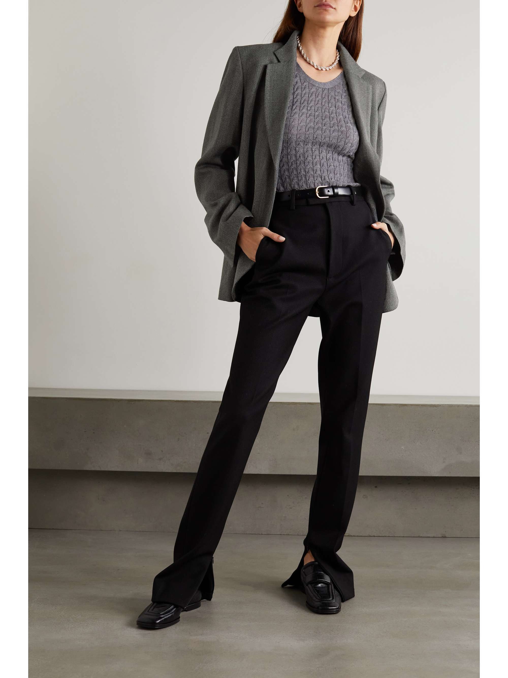 grey herringbone wool blazer