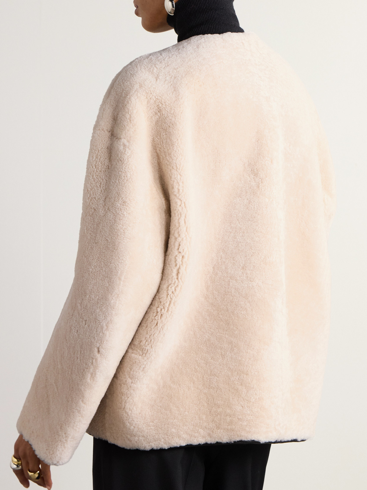 Shop Totême Leather-trimmed Shearling Jacket In Off-white