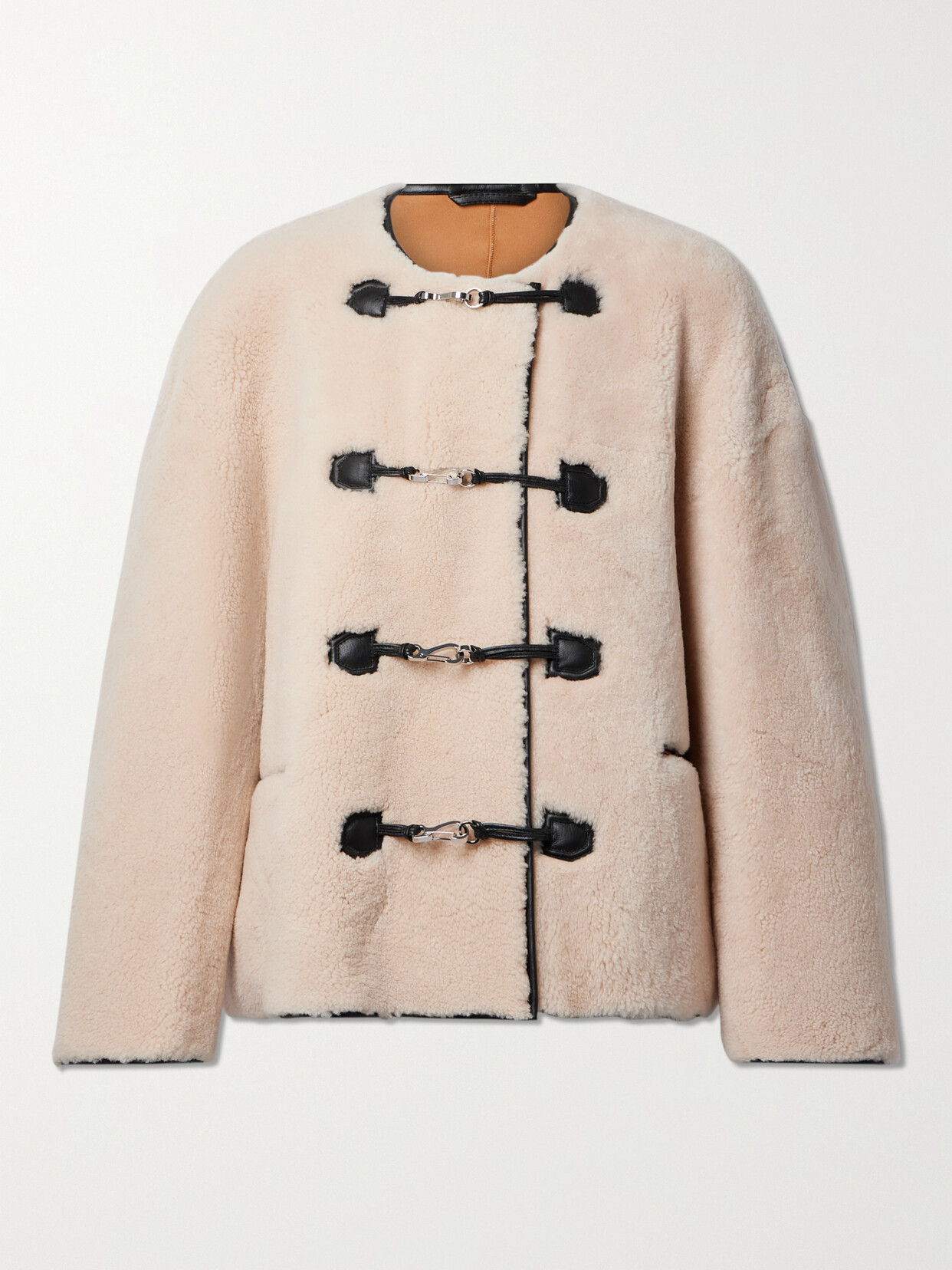 Totême Leather-trimmed Shearling Jacket In Off-white