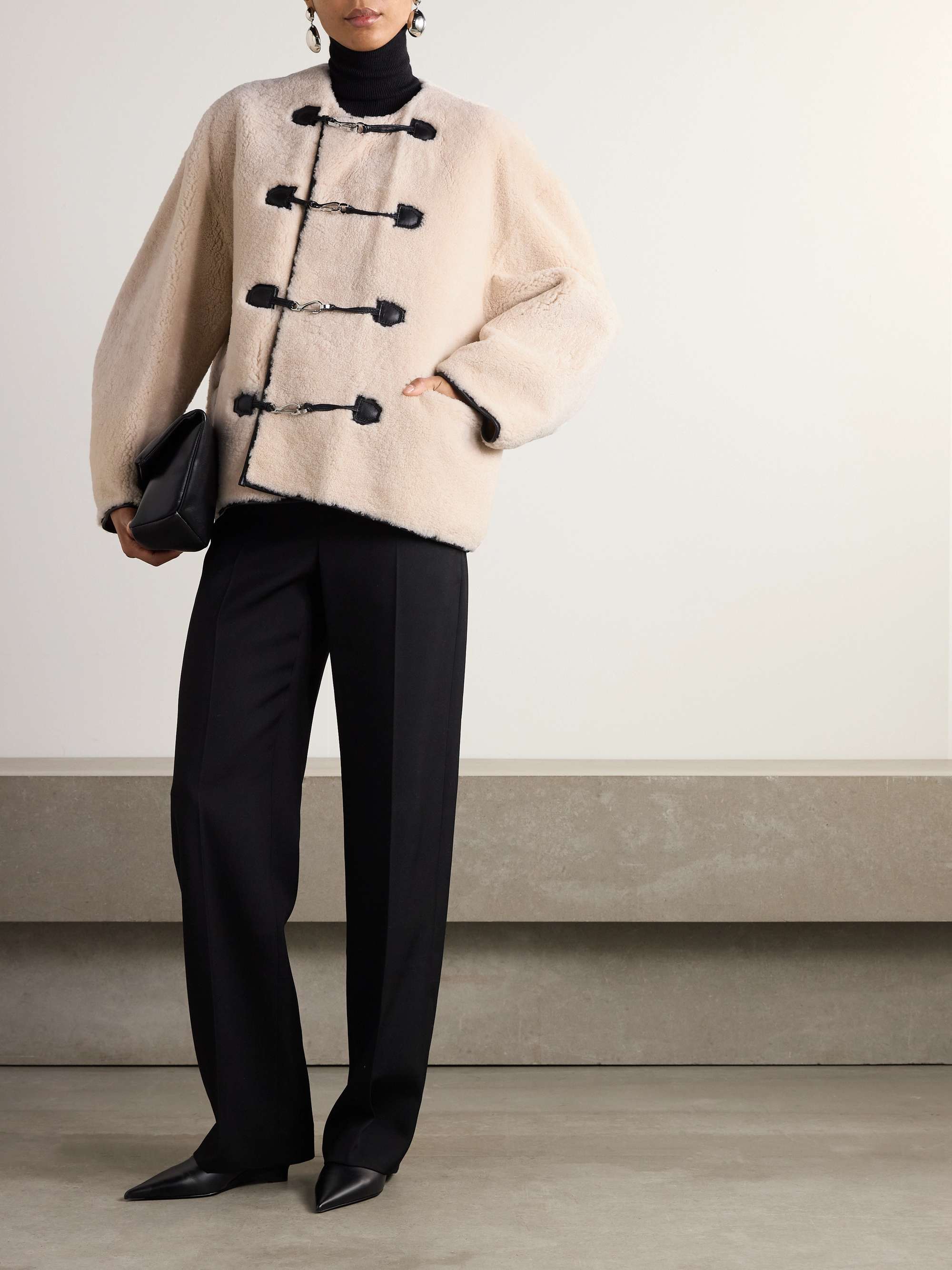 Off-white Leather-trimmed shearling jacket | TOTÊME | NET-A-PORTER