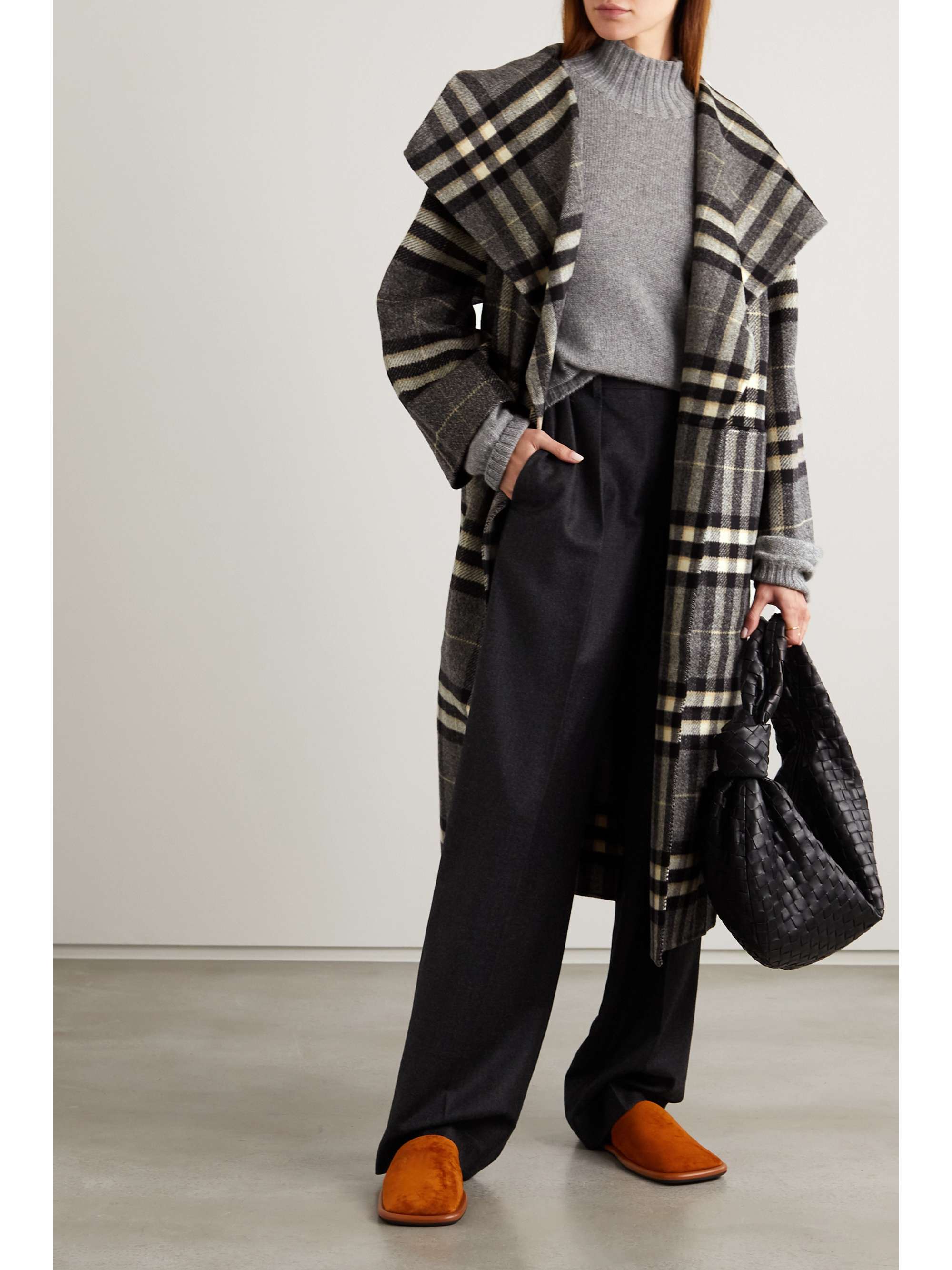 checked wool coat