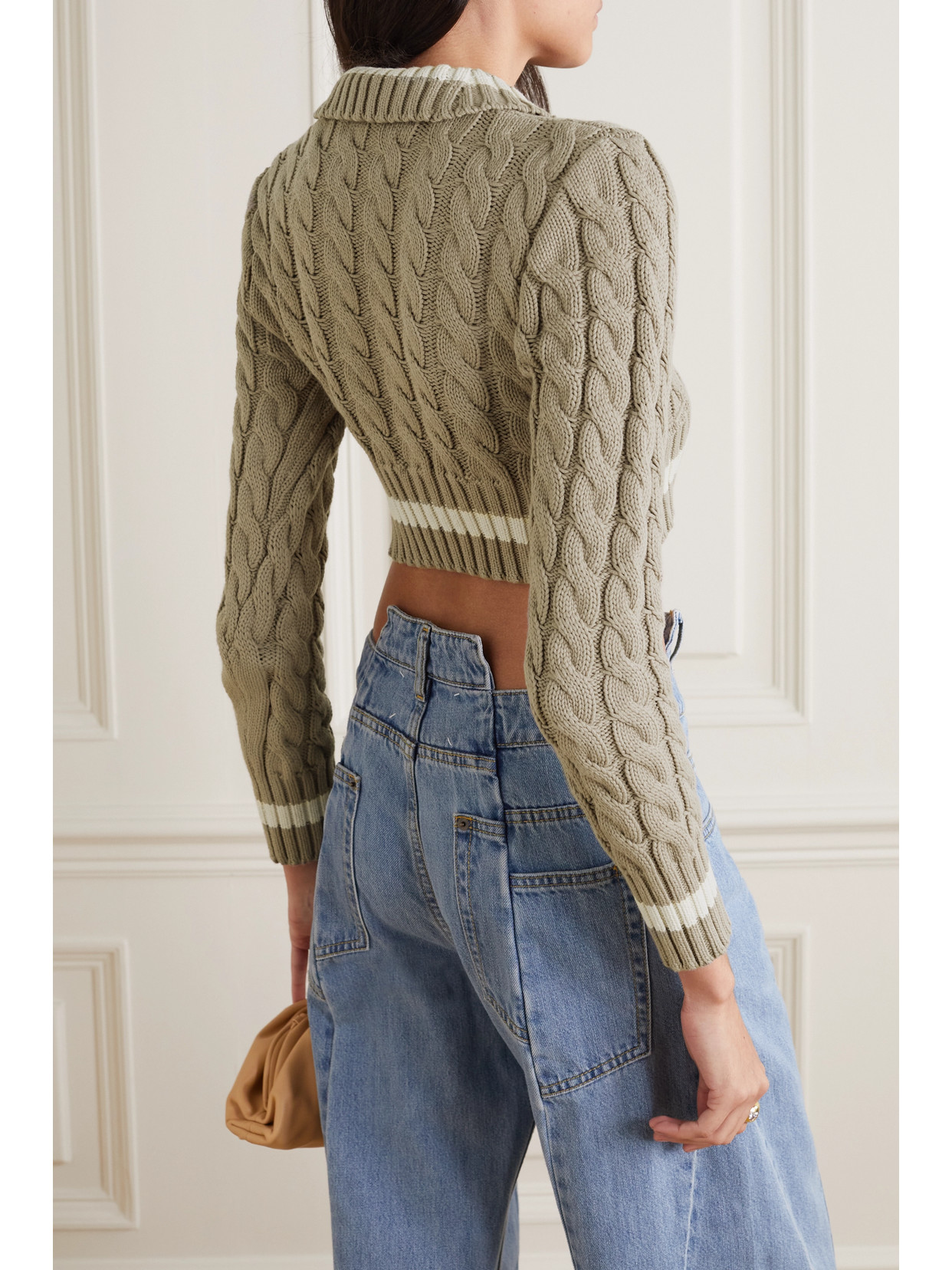Dion Lee Cropped Two-tone Cable-knit Cotton-blend Jumper In Grey | ModeSens