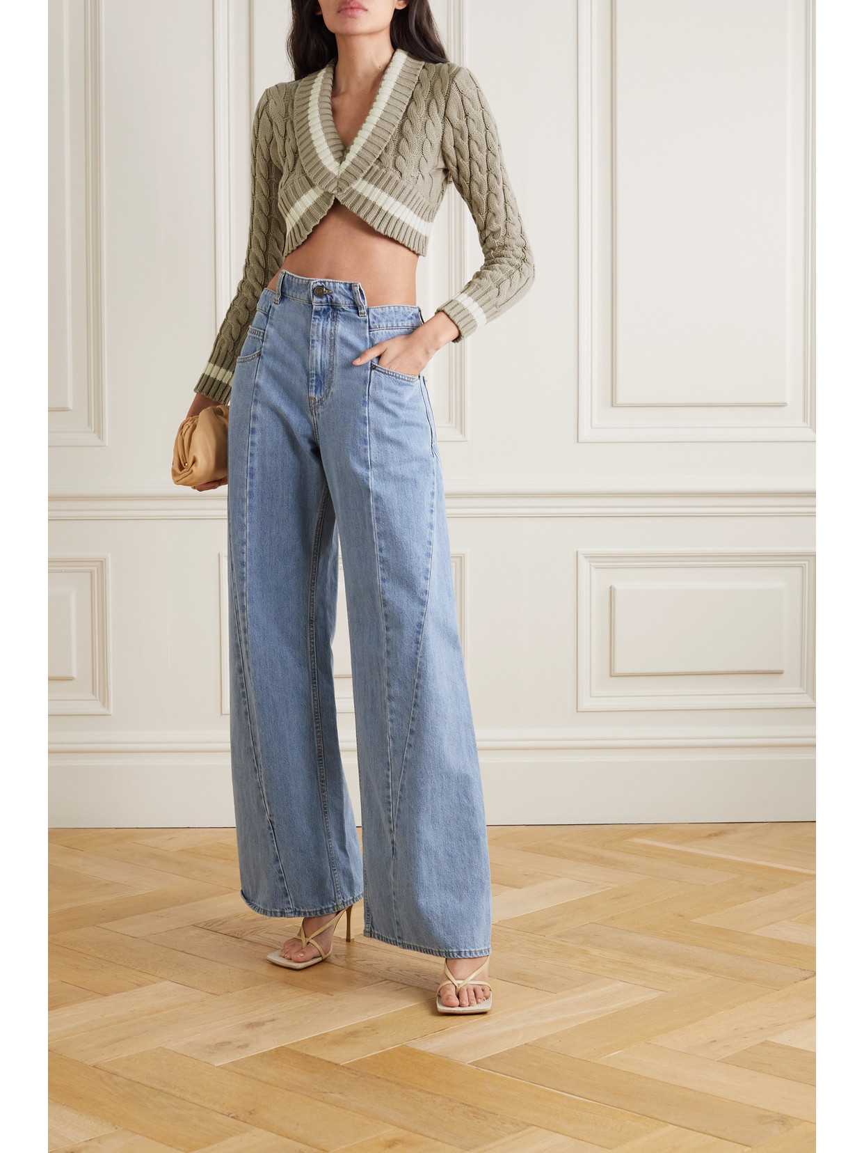 Dion Lee Cropped Two-tone Cable-knit Cotton-blend Jumper In Grey | ModeSens