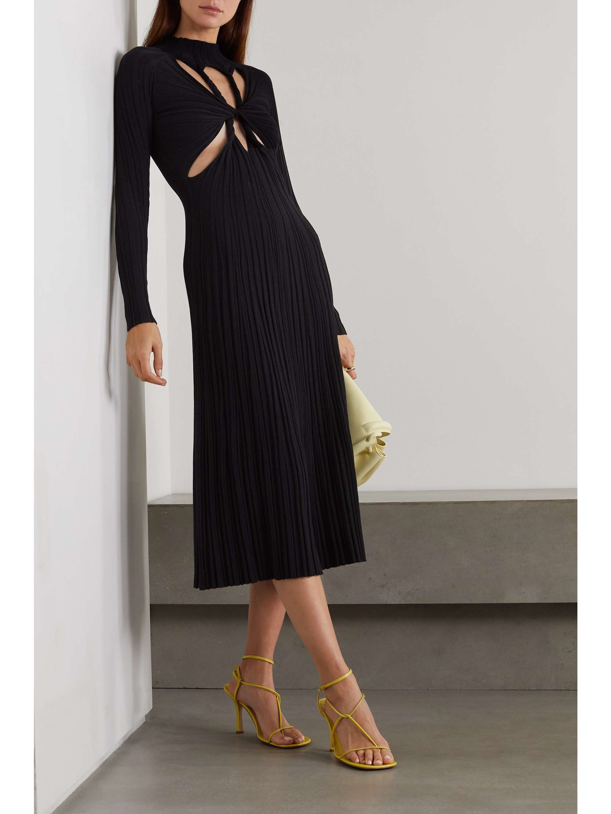 DION LEE Reversible twisted cutout ribbed cotton-blend midi dress