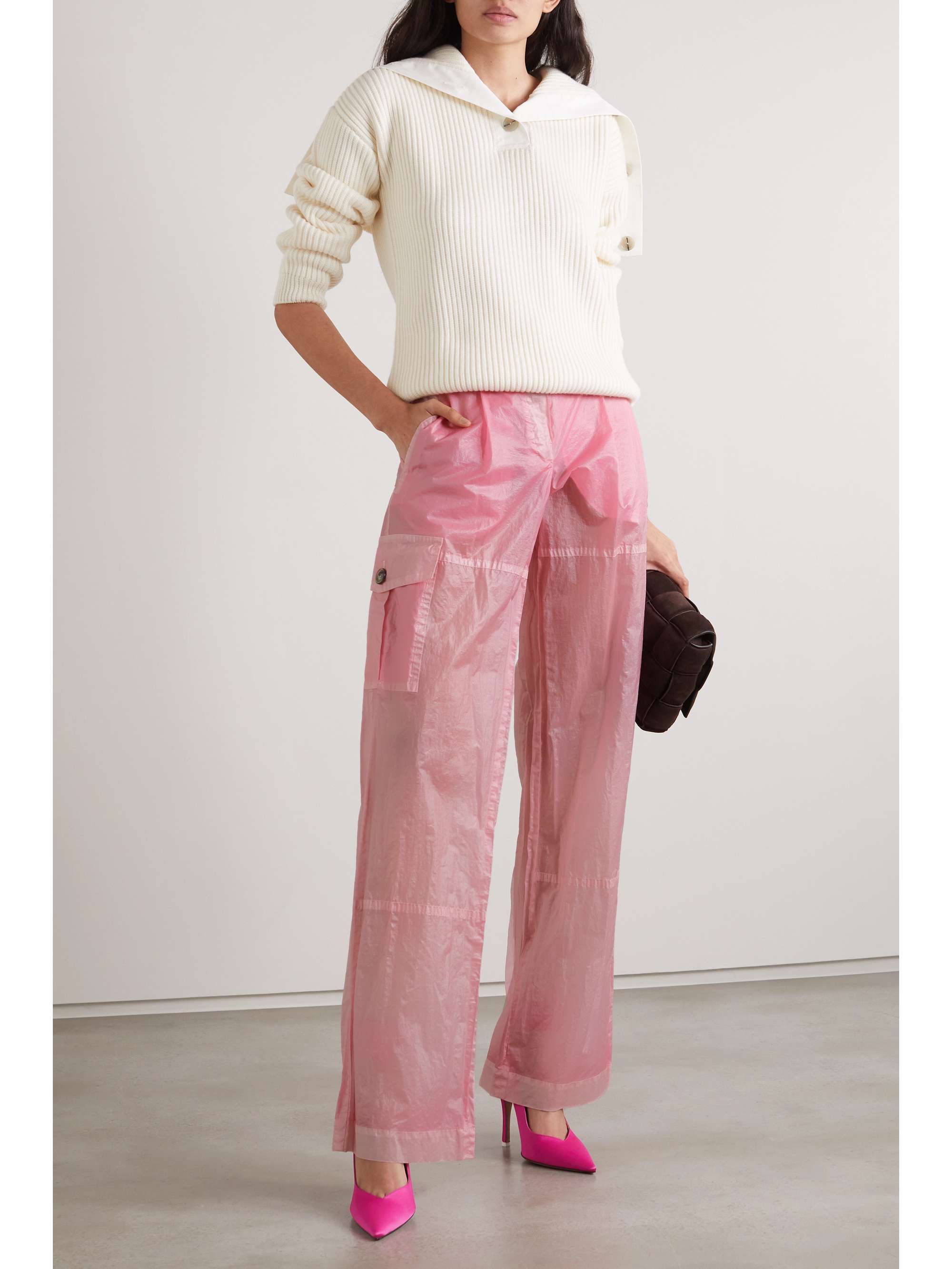 NINA RICCI Crinkled-shell straight-leg cargo pants