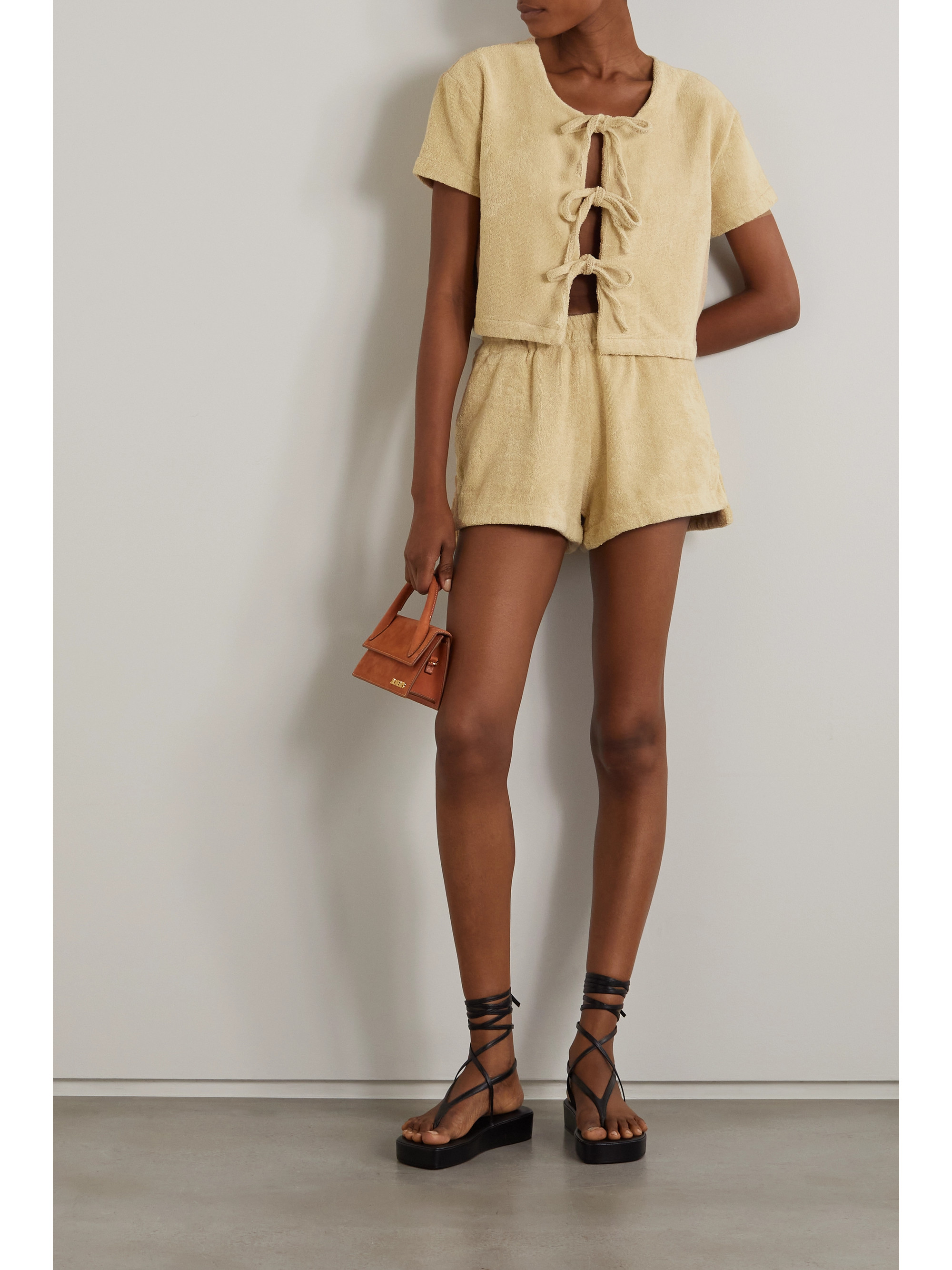TERRY Tie-front cotton-terry top in beige, £160